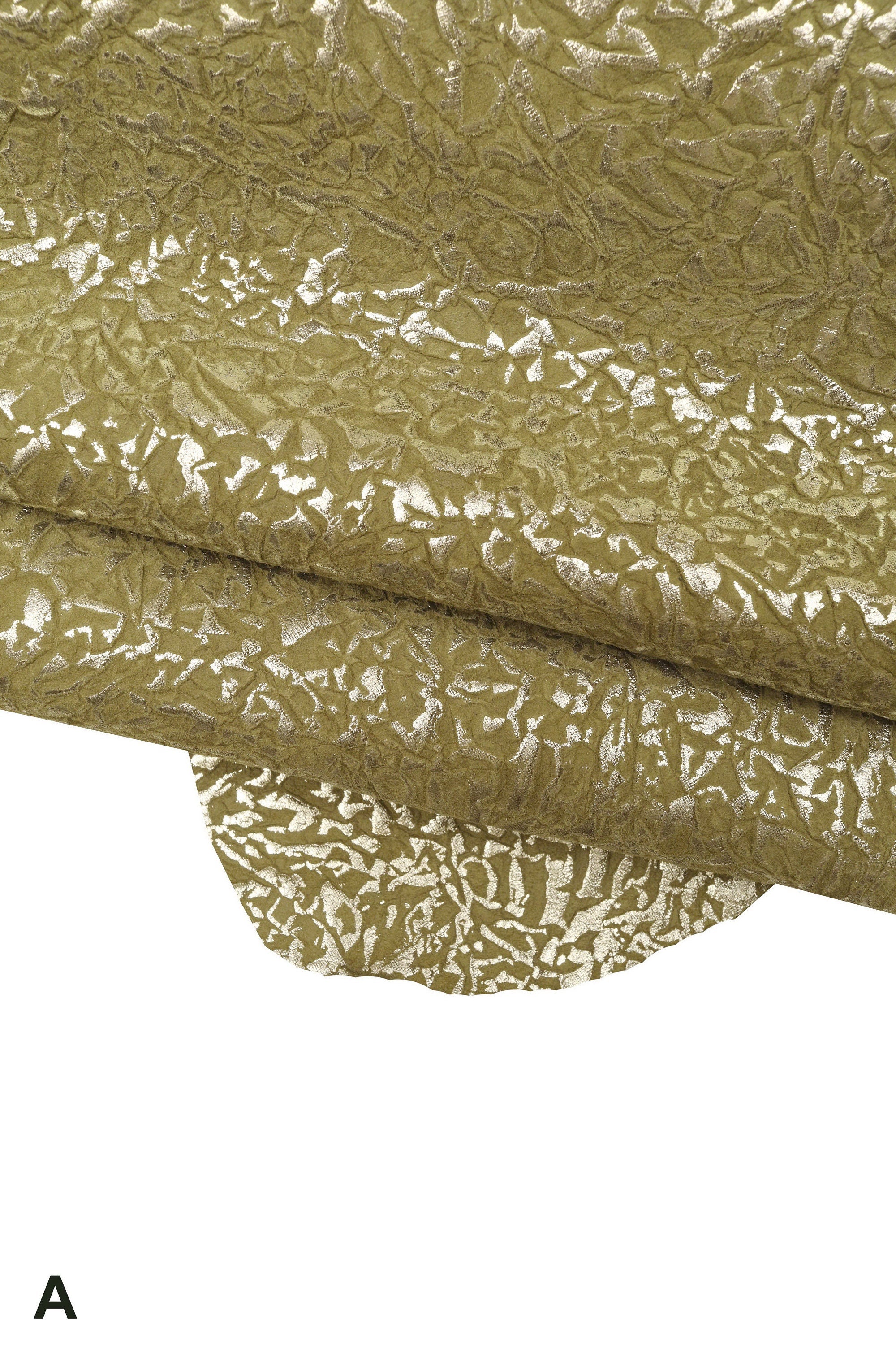 Raised print goatskin leather, green beige metallic stamped skin, bright embossed nubuck goat B15999-MT(ST) La Garzarara