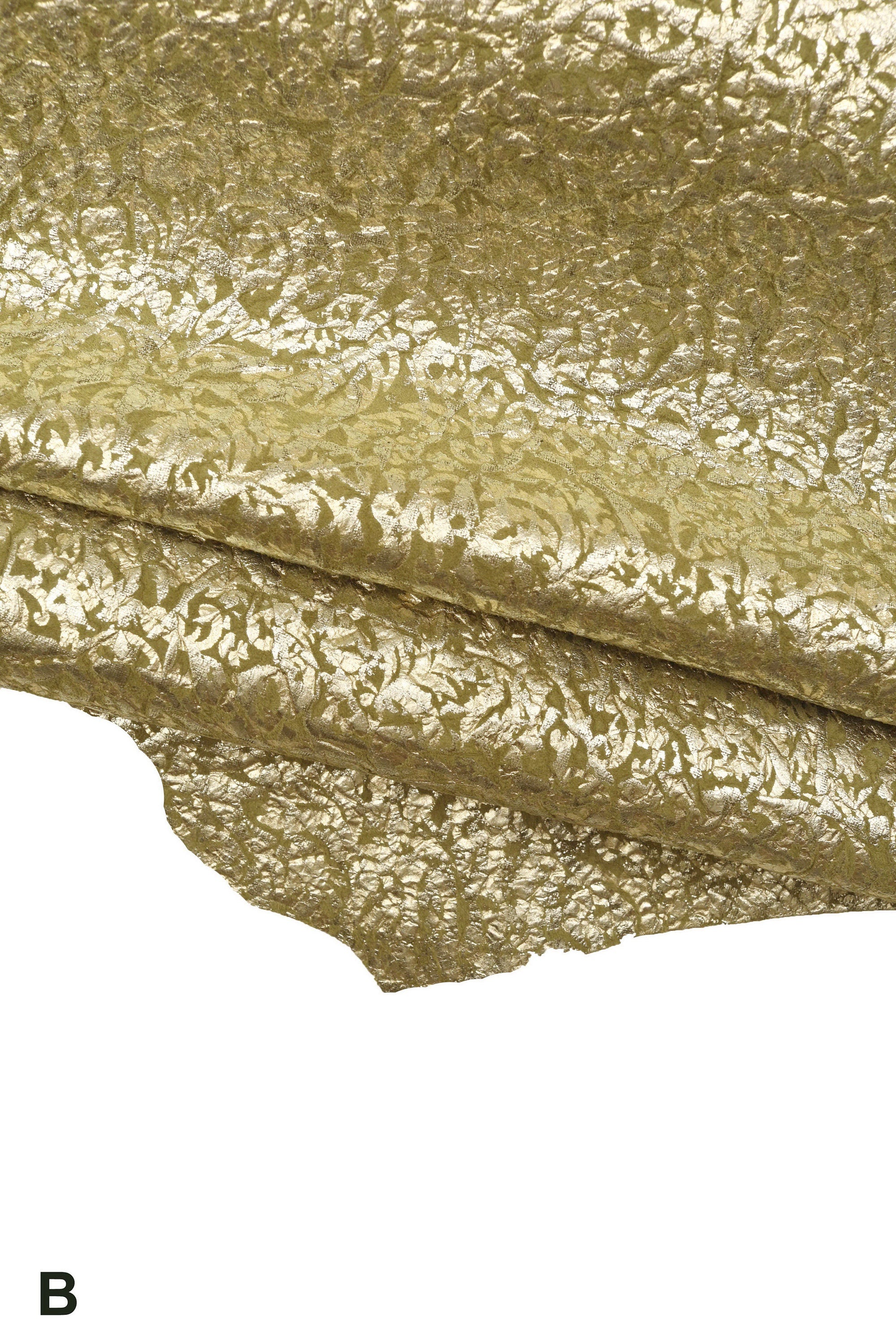 Raised print goatskin leather, green beige metallic stamped skin, bright embossed nubuck goat B15999-MT(ST) La Garzarara