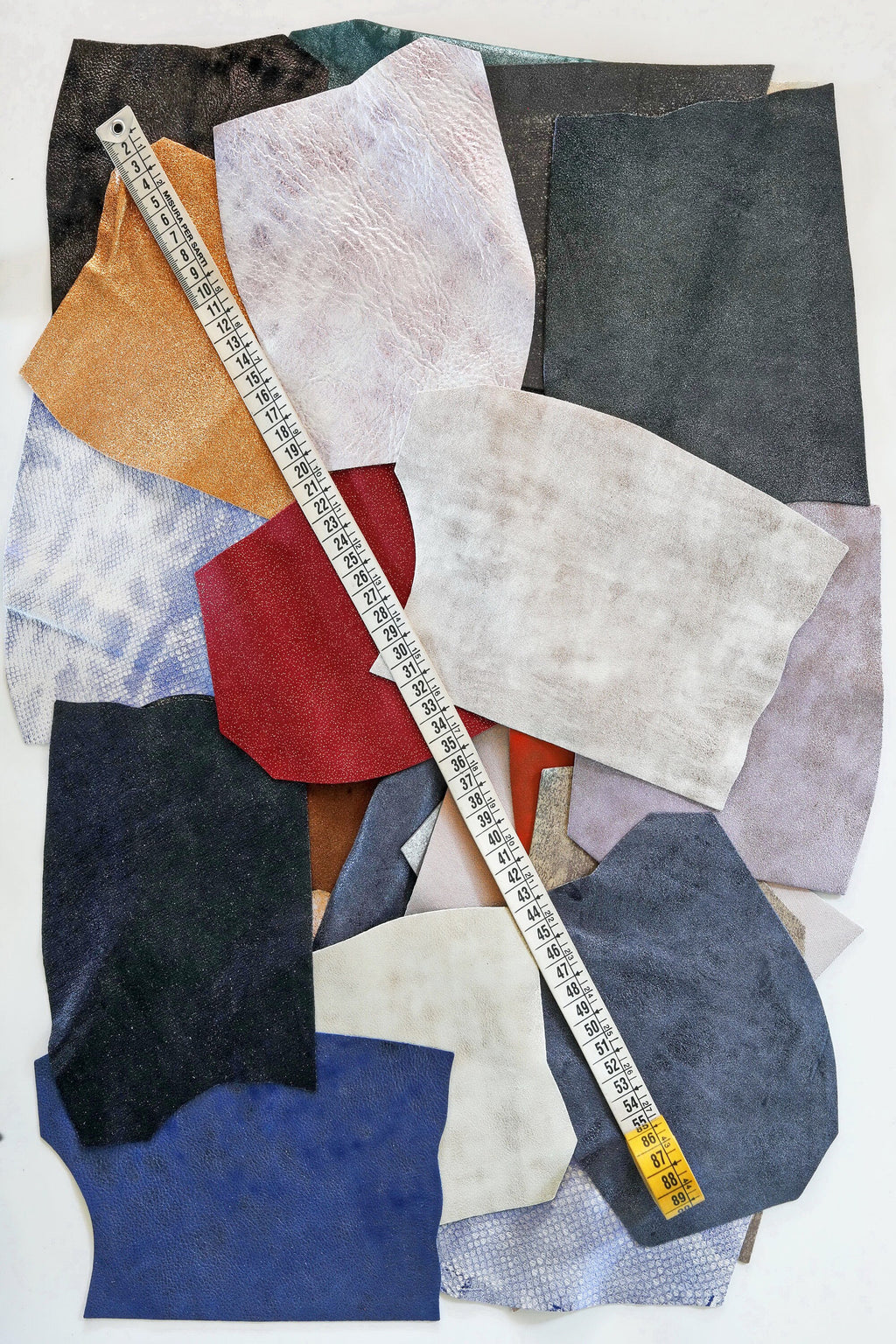 Metallic Suede Scraps, Foil Finish Leather Pieces, Distressed Shimmer Color Mix B1502-RC La Garzarara