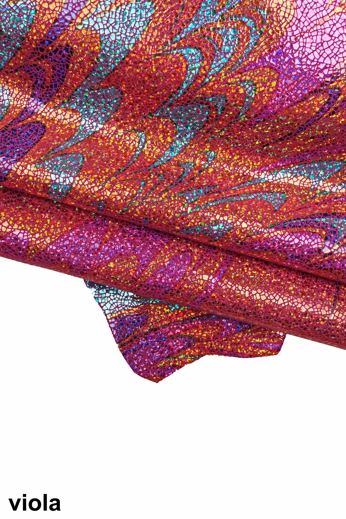 IRIDESCENT metallic goatskin, multicolor crackle printed skin with abstract pattern, soft bright hide B16073-MT(ST) La Garzarara
