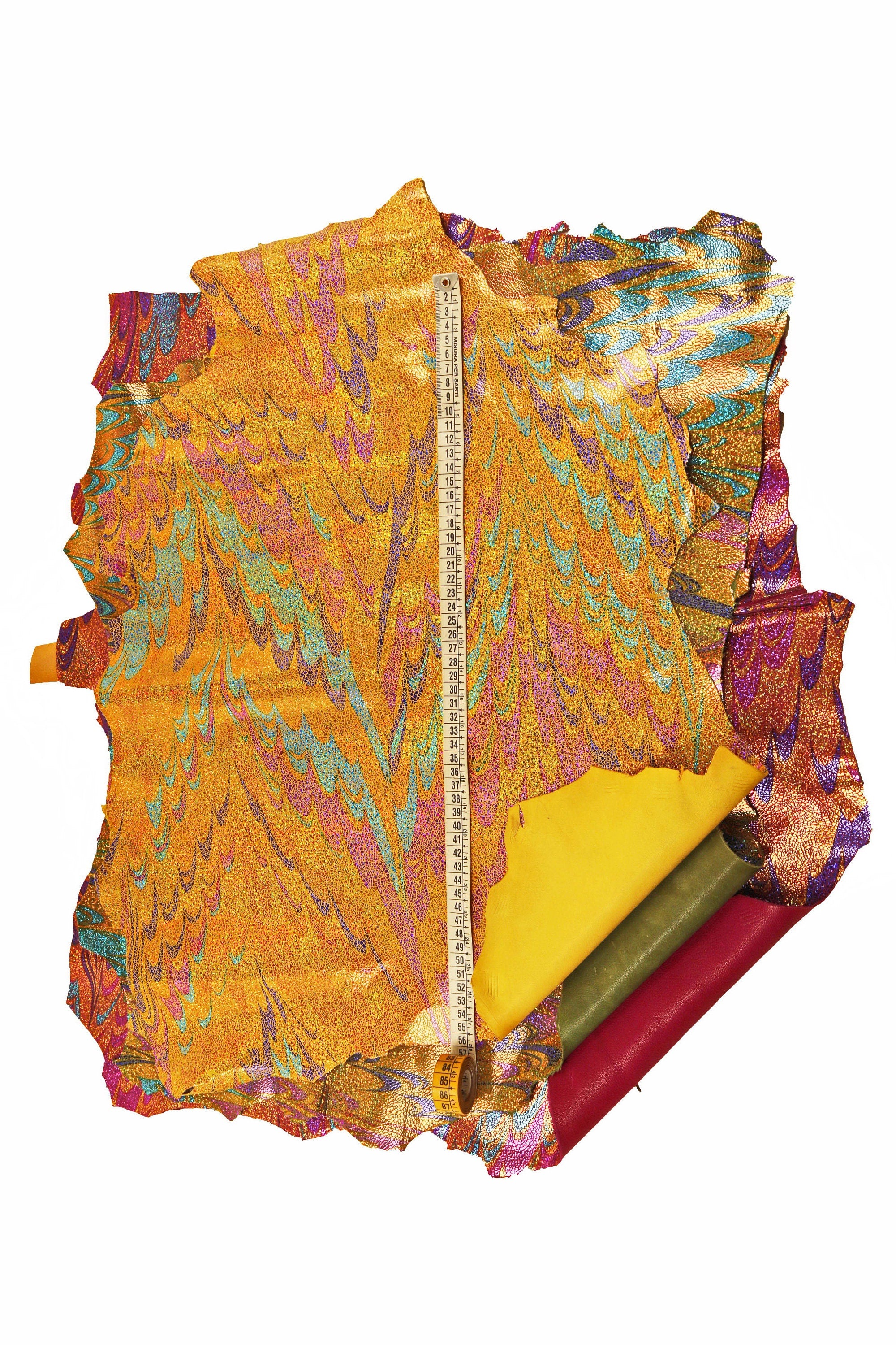 IRIDESCENT metallic goatskin, multicolor crackle printed skin with abstract pattern, soft bright hide B16073-MT(ST) La Garzarara