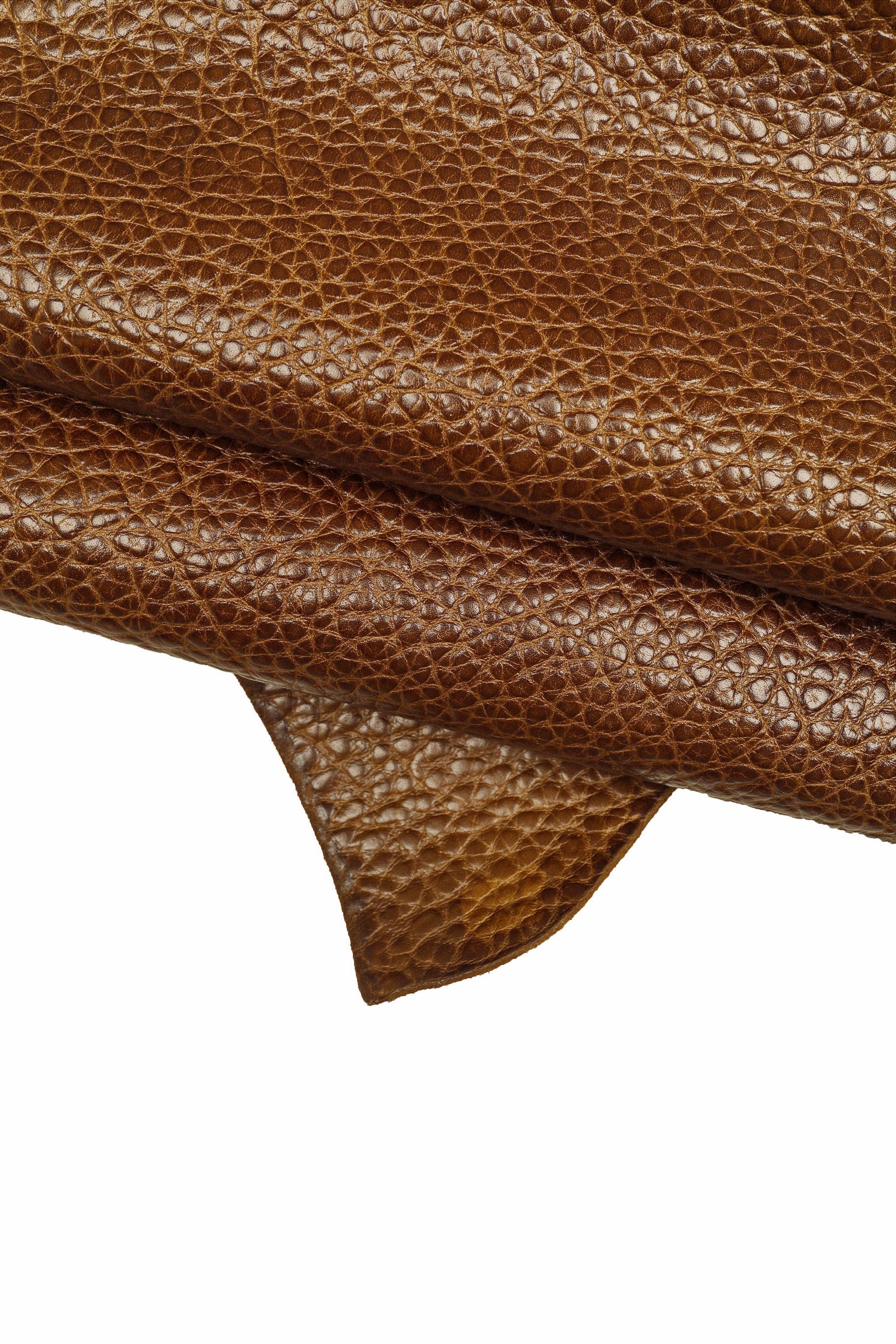 Brown PEBBLE grain printed leather hide, glossy cowhide, embossed calfskin, 1.8 - 2.0 mm B16054-ST La Garzarara