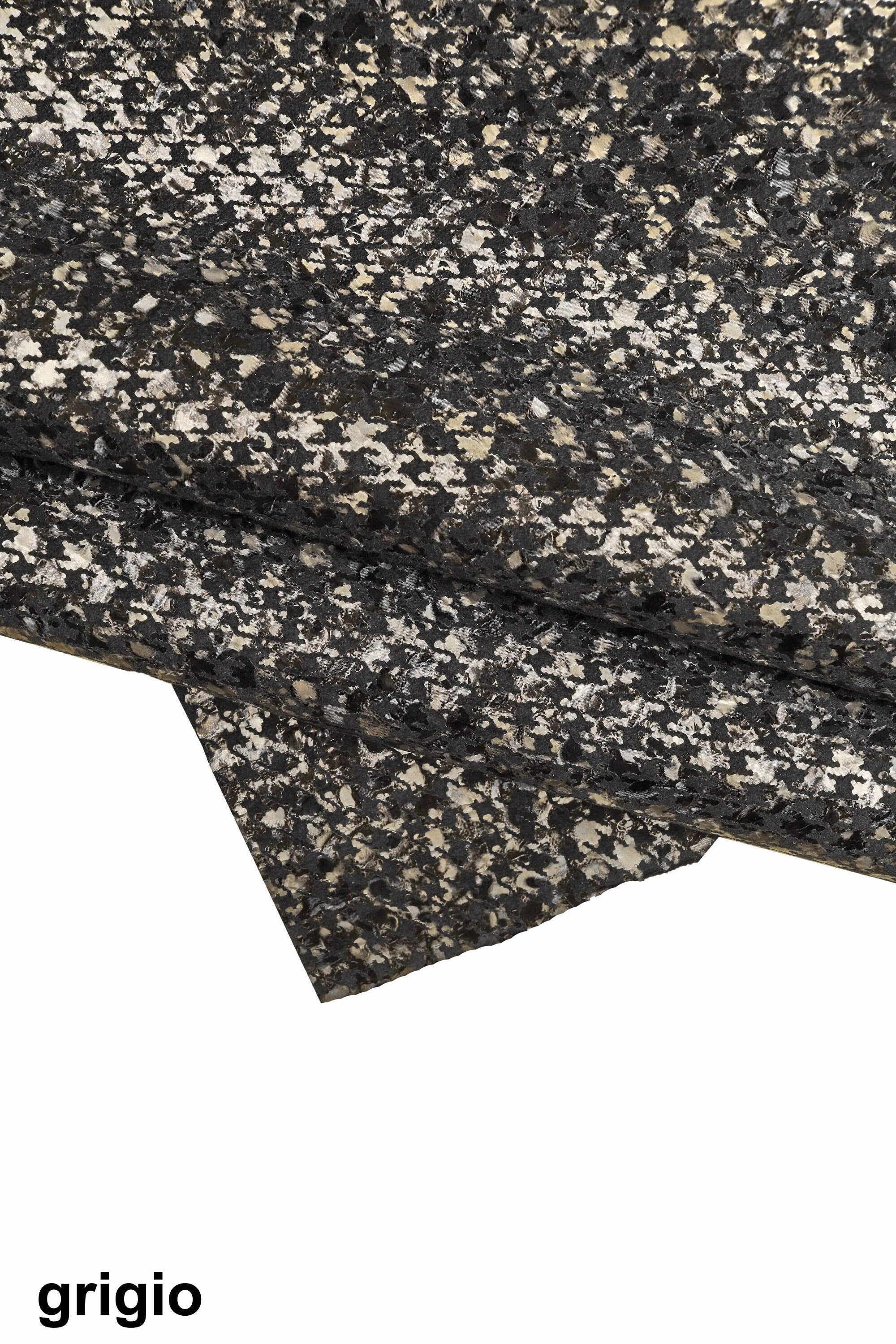 PIED de poule textured leather skin, brown blue gray metallic printed goatskin, bright soft skin B16026-MT(st) La Garzarara