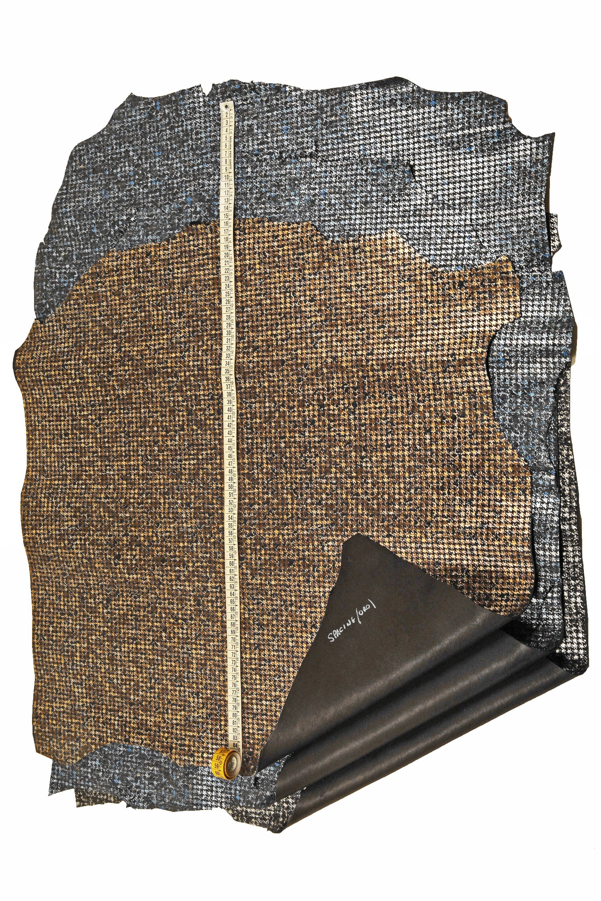 PIED de poule textured leather skin, brown blue gray metallic printed goatskin, bright soft skin B16026-MT(st) La Garzarara