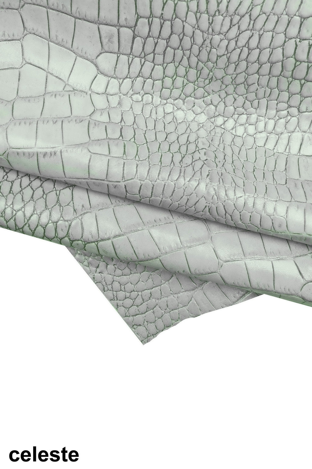 Pastel Croc Leather Hide, | Powder Blue, Stone & Blush Pink Italian Crocodile, Exotic Alligator Embossed Leather B16032-ST La Garzarara