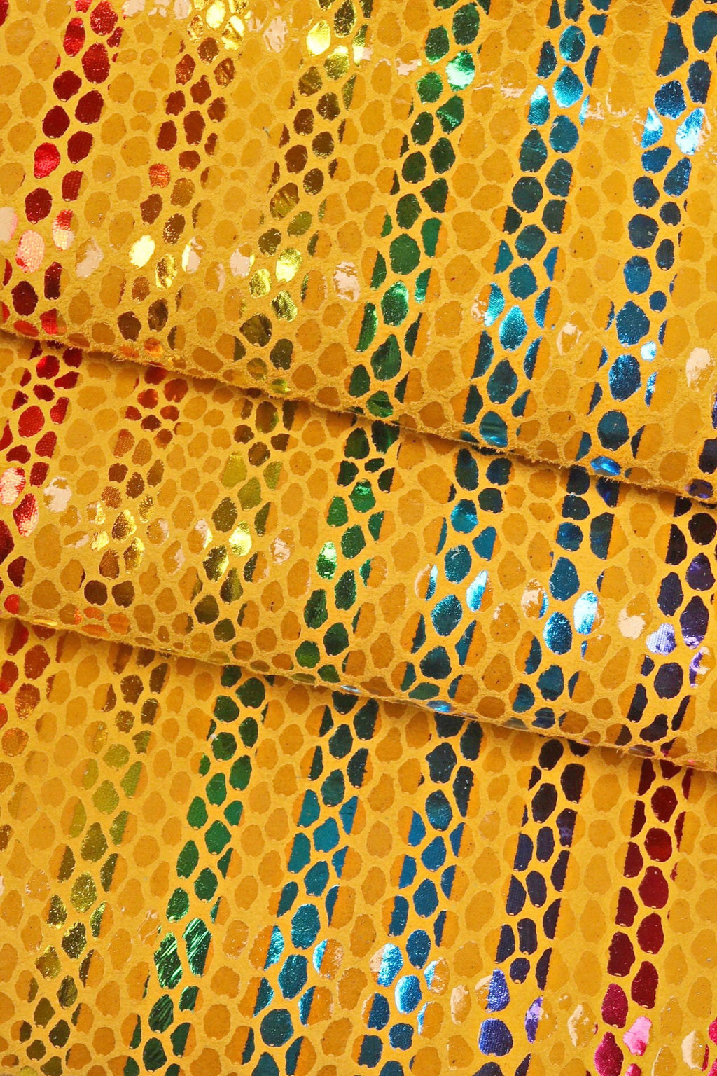 Multicolor STRIPES printed leather skin, green, yellow and orange snake texture and metallic soft suede goatskin B16169-MT(ST) La Garzarara