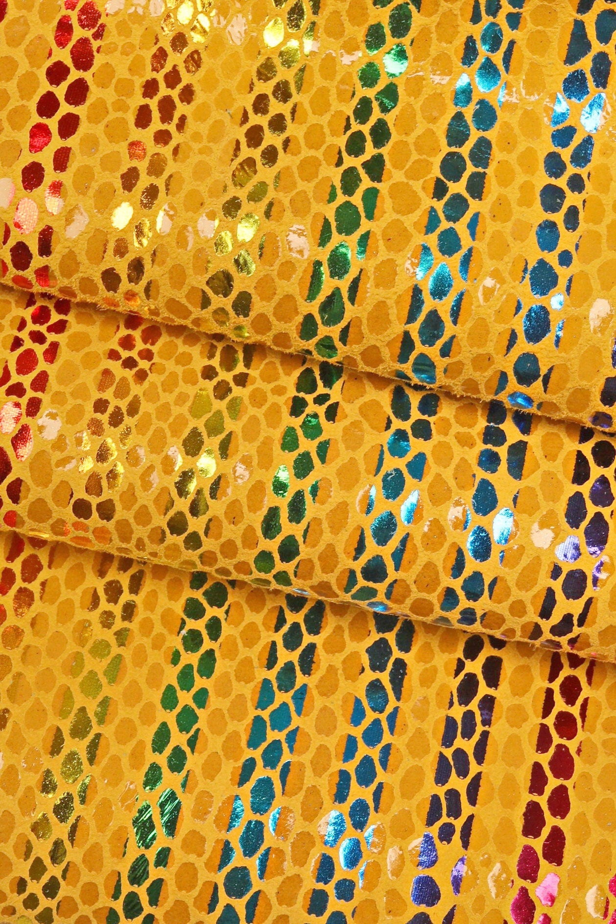 Multicolor STRIPES printed leather skin, green, yellow and orange snake texture and metallic soft suede goatskin B16169-MT(ST) La Garzarara