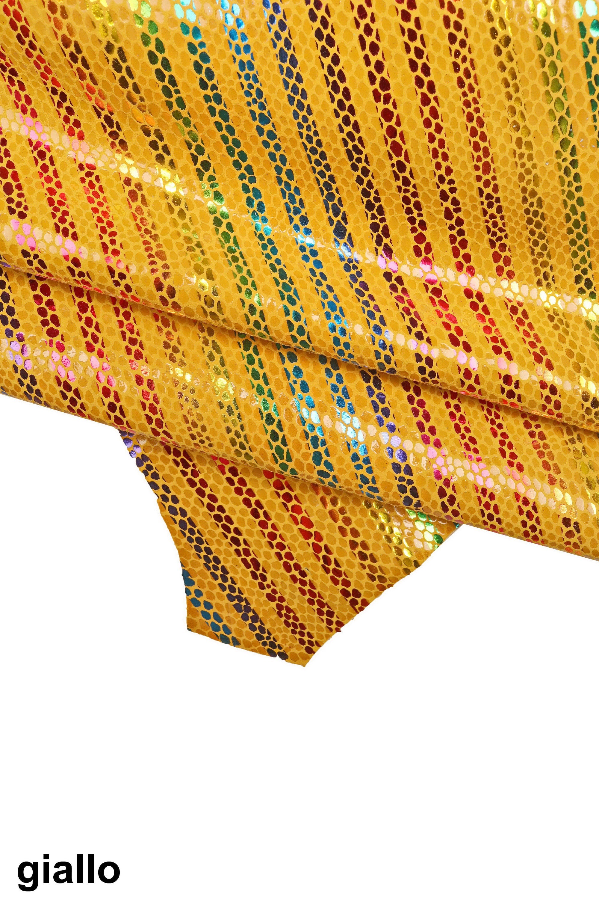 Multicolor STRIPES printed leather skin, green, yellow and orange snake texture and metallic soft suede goatskin B16169-MT(ST) La Garzarara