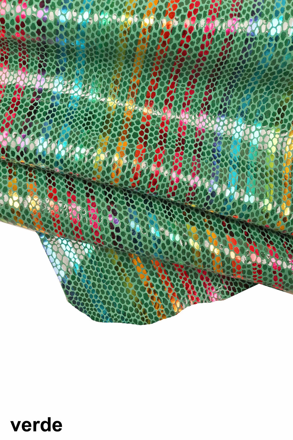 Multicolor STRIPES printed leather skin, green, yellow and orange snake texture and metallic soft suede goatskin B16169-MT(ST) La Garzarara