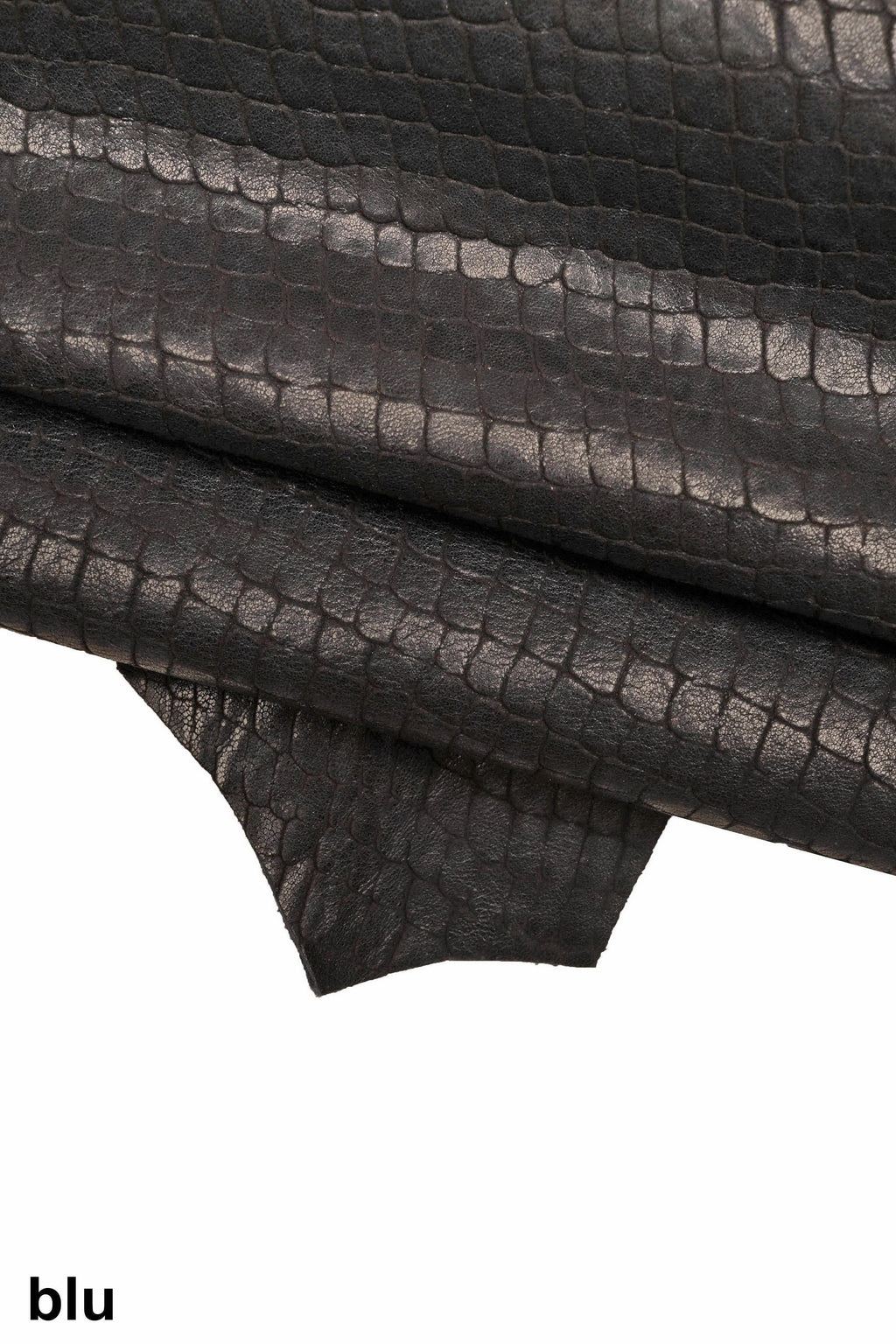 CROCODILE embossed goatskin leather – BLUE, green or beige – soft washed hide for crafts, bags & upholstery – LaGarzarara B16157-VT