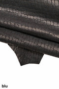 CROCODILE embossed goatskin leather – BLUE, green or beige – soft washed hide for crafts, bags & upholstery – LaGarzarara B16157-VT