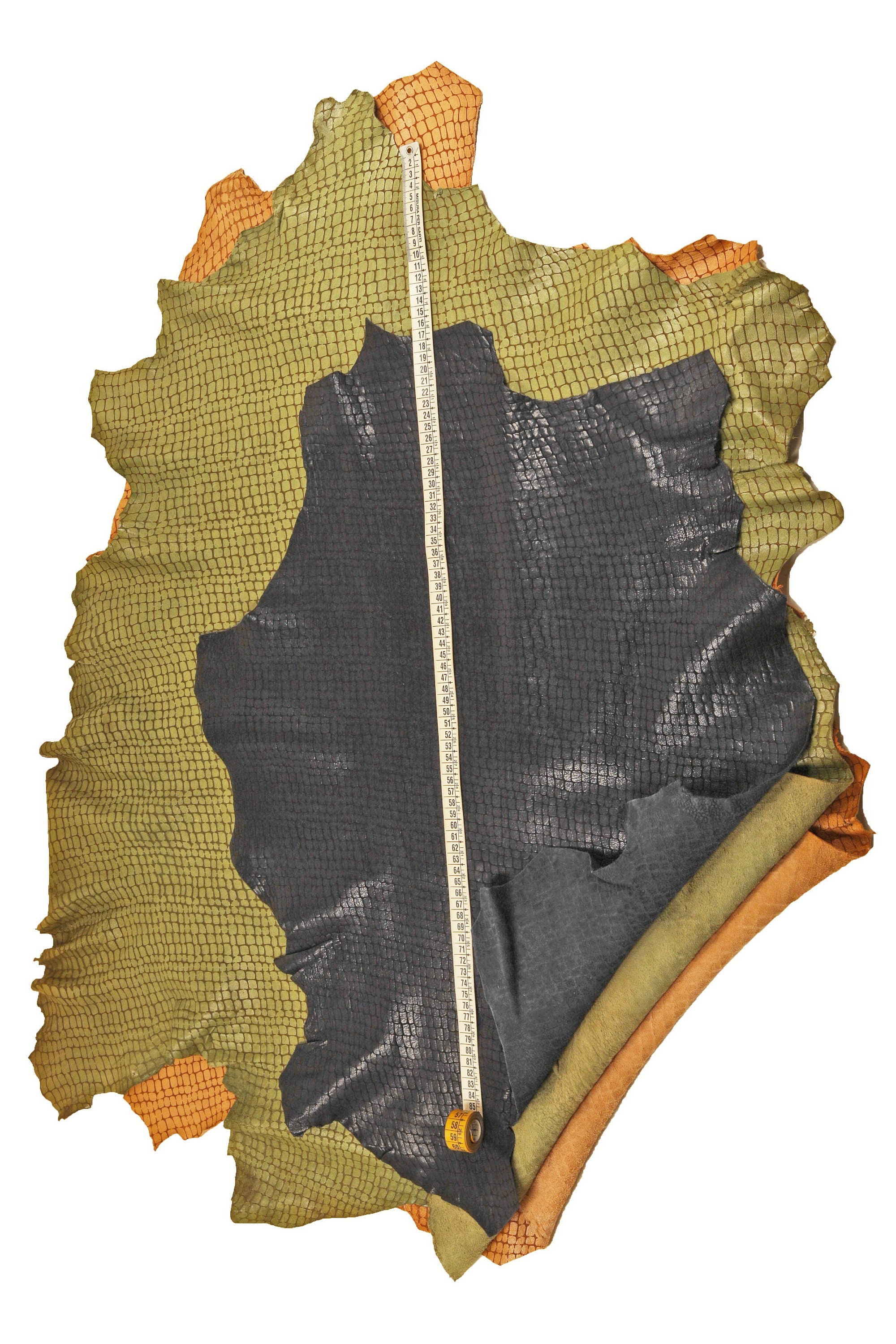 CROCODILE embossed goatskin leather – BLUE, green or beige – soft washed hide for crafts, bags & upholstery – LaGarzarara B16157-VT