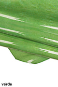 Green LIZARD printed patent goatskin, animal textured leather, glossy soft leather hide for crafting 0.6 - 0.8 mm B17952-ST La Garzarara