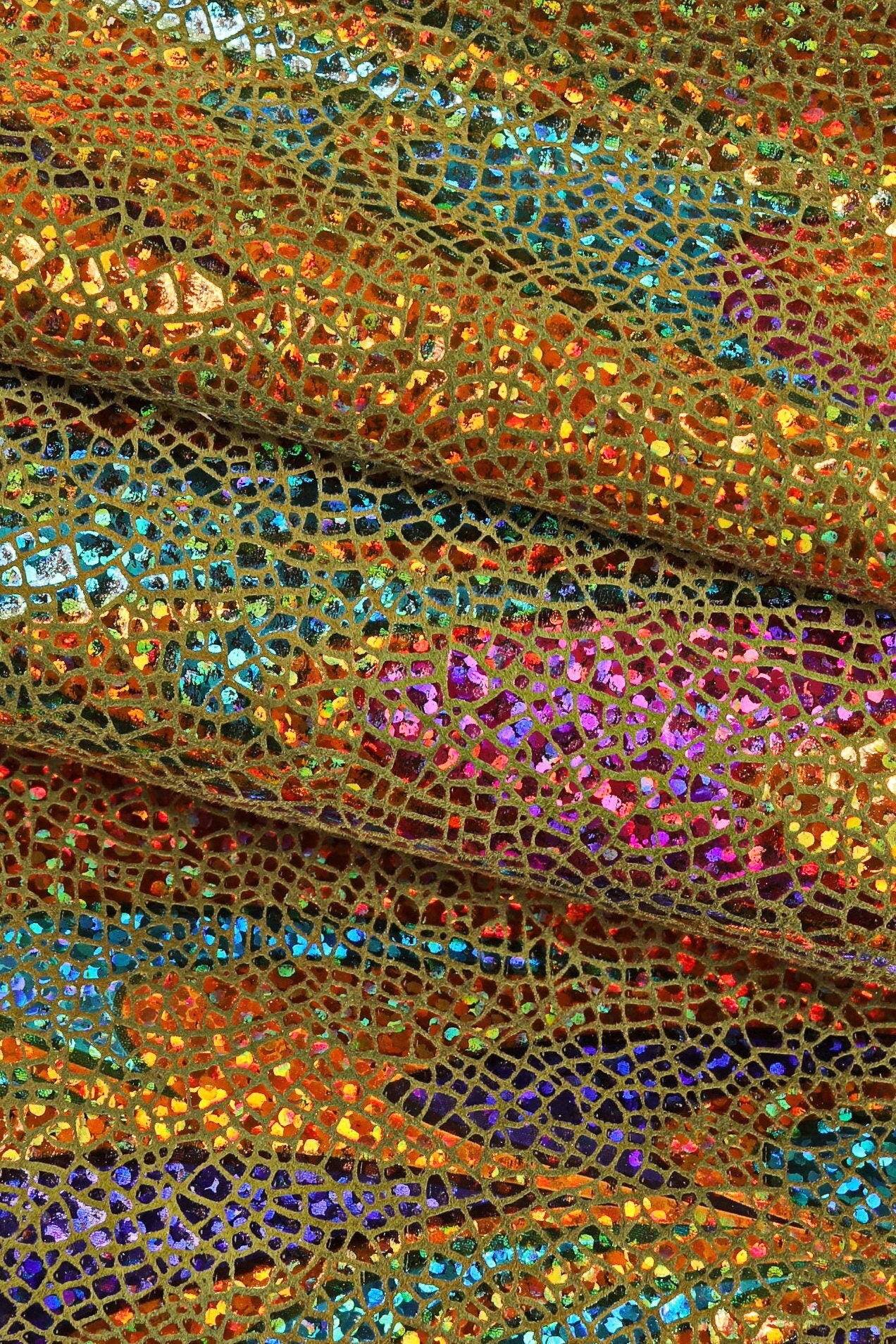 IRIDESCENT metallic goatskin, multicolor crackle printed skin with abstract pattern, soft bright hide B16073-MT(ST) La Garzarara