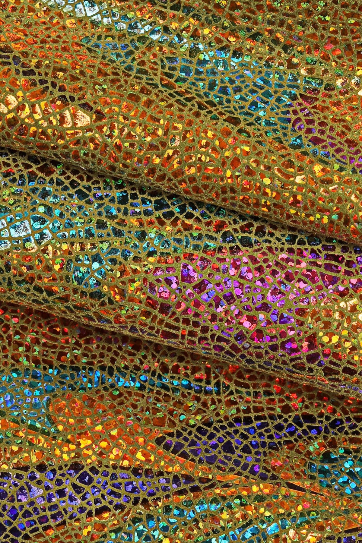 IRIDESCENT metallic goatskin, multicolor crackle printed skin with abstract pattern, soft bright hide B16073-MT(ST) La Garzarara
