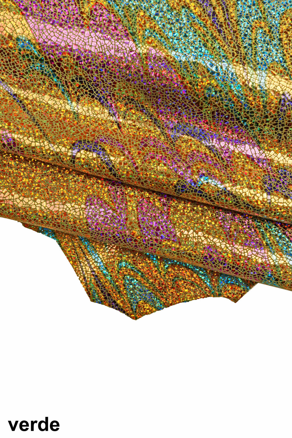 IRIDESCENT metallic goatskin, multicolor crackle printed skin with abstract pattern, soft bright hide B16073-MT(ST) La Garzarara
