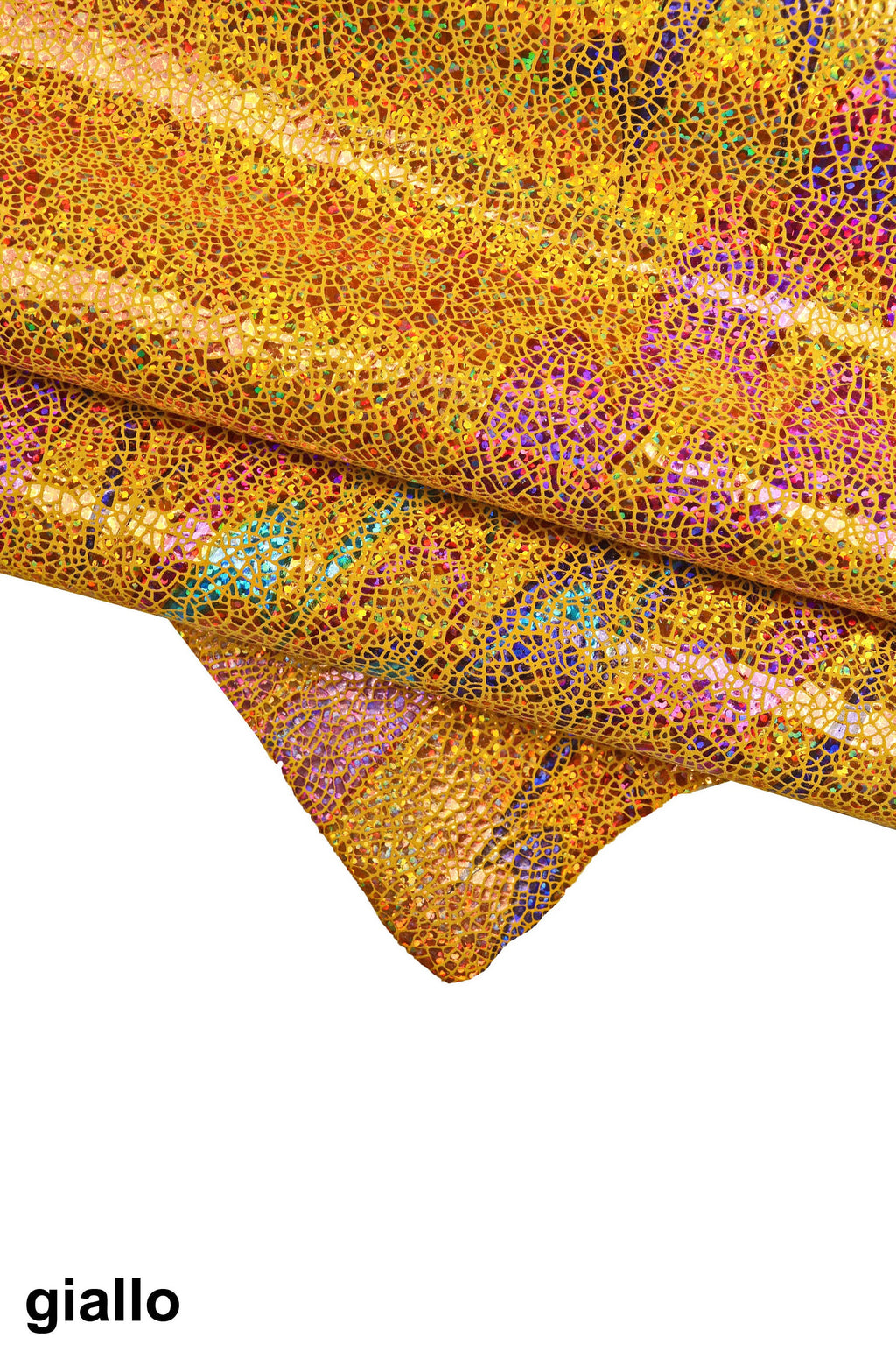 IRIDESCENT metallic goatskin, multicolor crackle printed skin with abstract pattern, soft bright hide B16073-MT(ST) La Garzarara