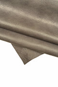 Grained Taupe metallic satin cowhide leather skin, soft grain hide for luxury handbags and fashion B16052-TU La Garzarara