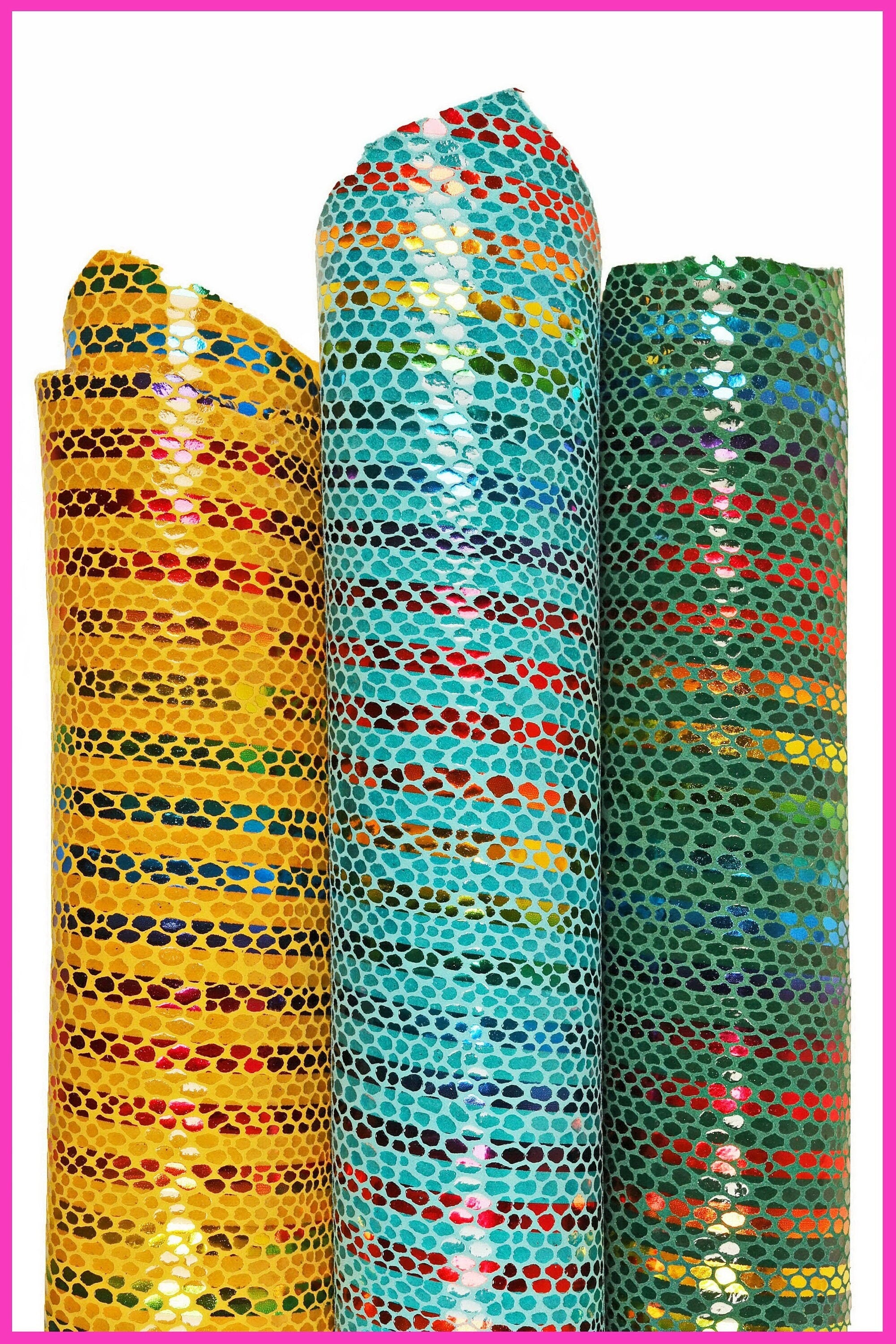 Multicolor STRIPES printed leather skin, green, yellow and orange snake texture and metallic soft suede goatskin B16169-MT(ST) La Garzarara