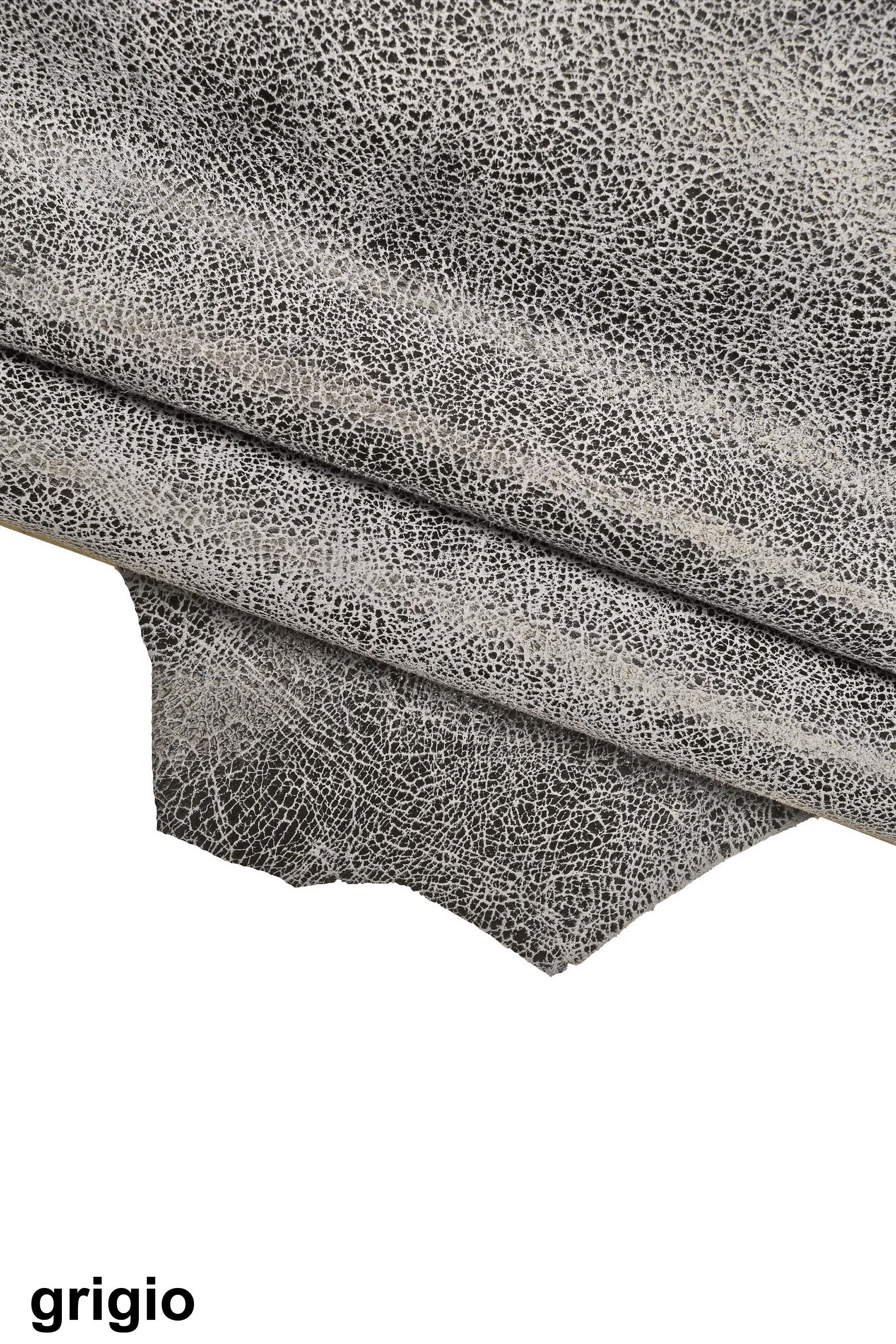 CRACKLE printed leather skin, greyish green, purple, grey soft textured suede goatskin, crack pattern on skin B16125-ST La Garzarara