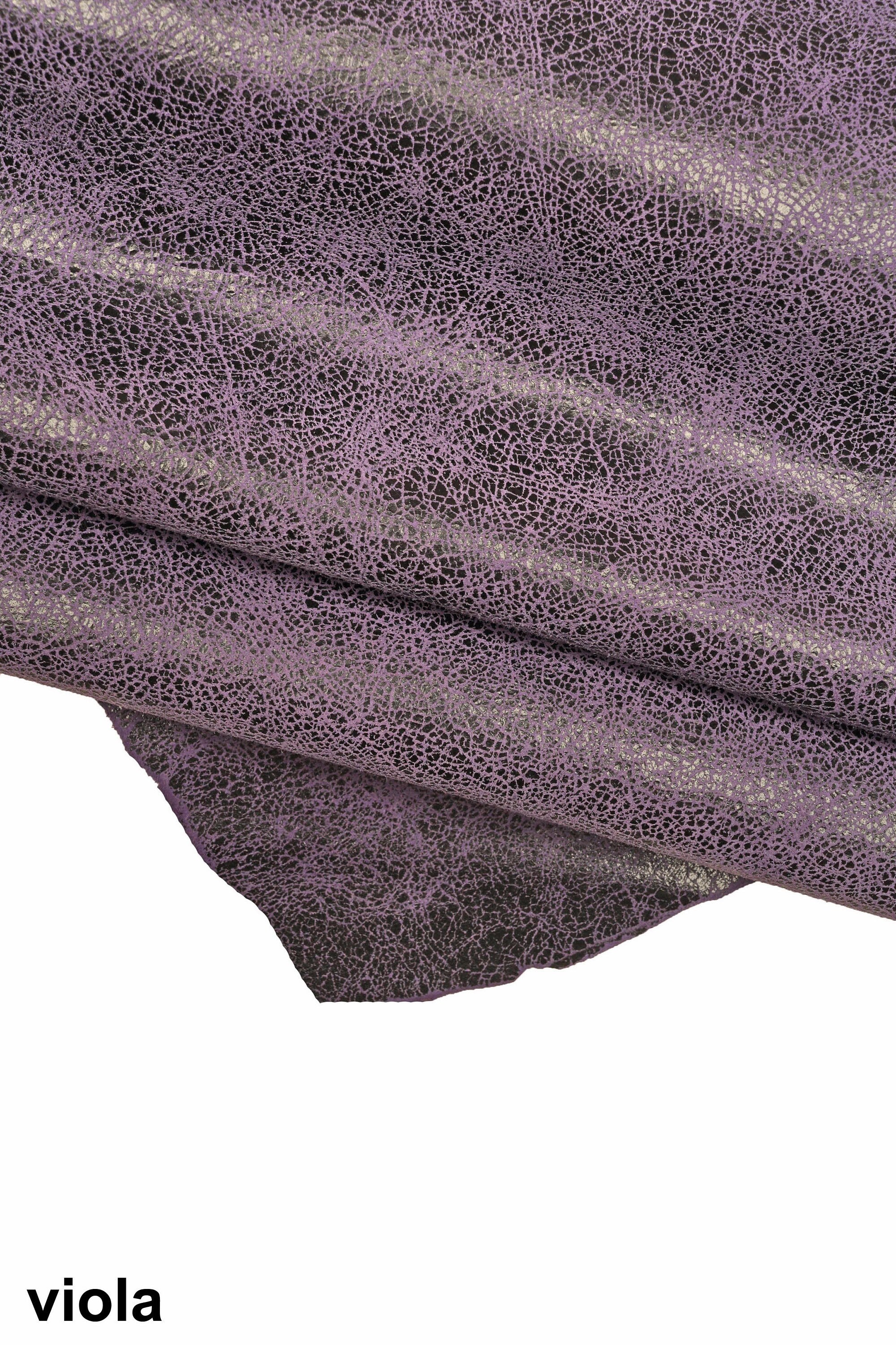 CRACKLE printed leather skin, greyish green, purple, grey soft textured suede goatskin, crack pattern on skin B16125-ST La Garzarara