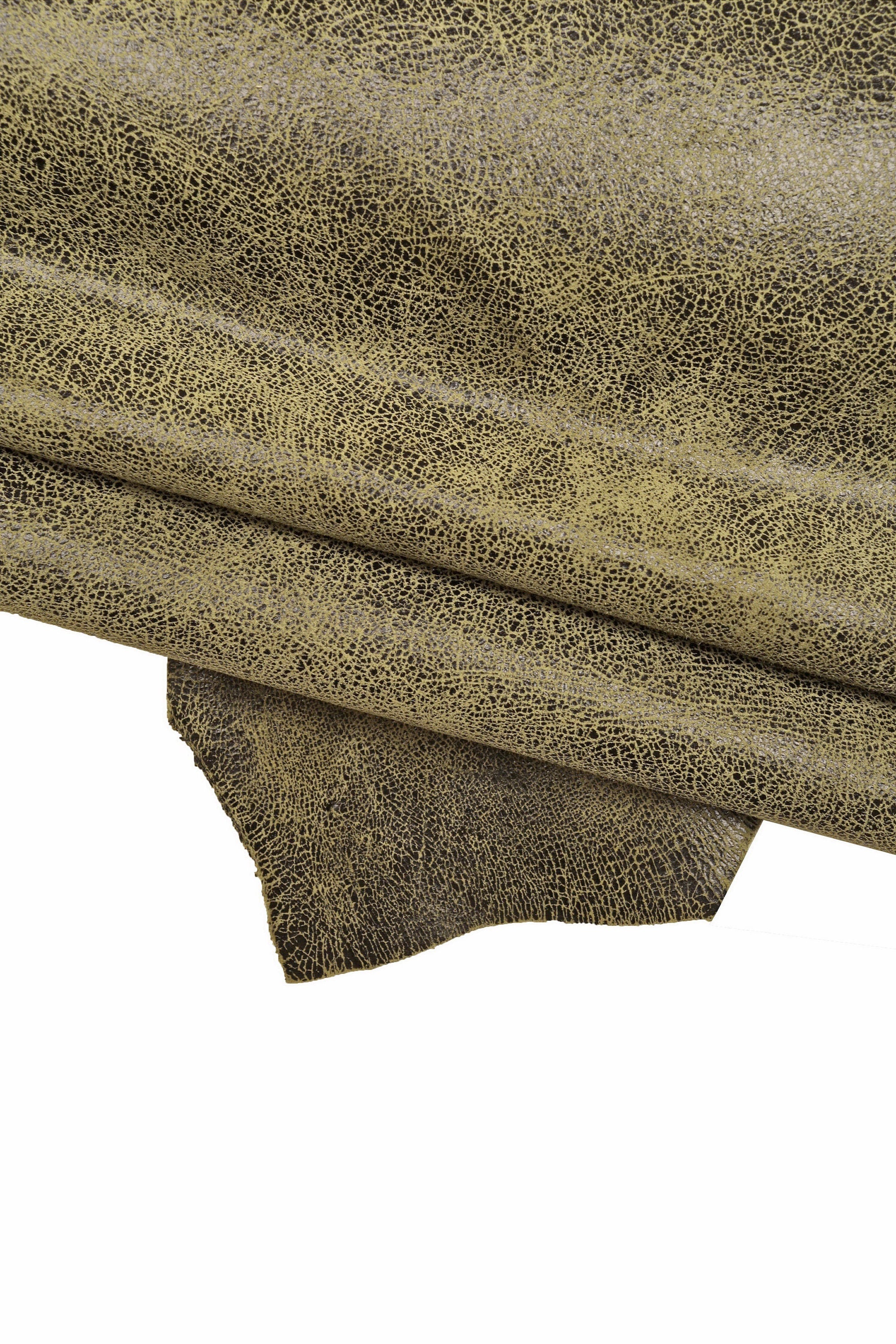 Army green, red, brown CRACKLE printed leather skin, soft textured suede goatskin, crack pattern on skin B16128-ST La Garzarara