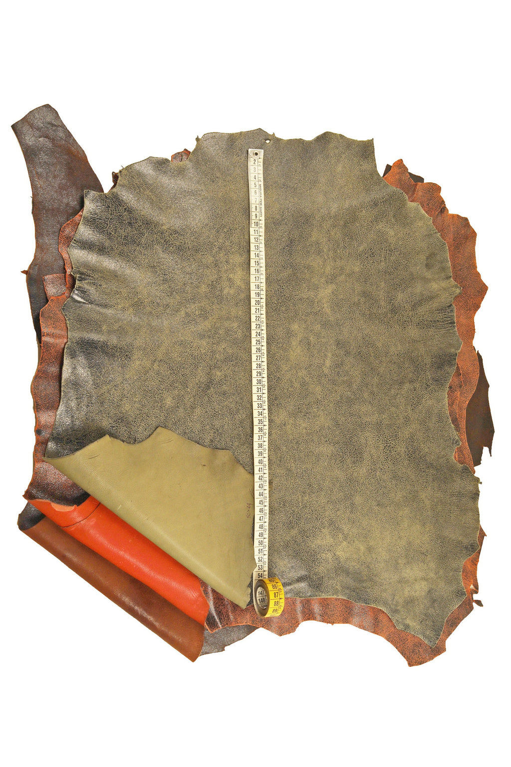 Army green, red, brown CRACKLE printed leather skin, soft textured suede goatskin, crack pattern on skin B16128-ST La Garzarara