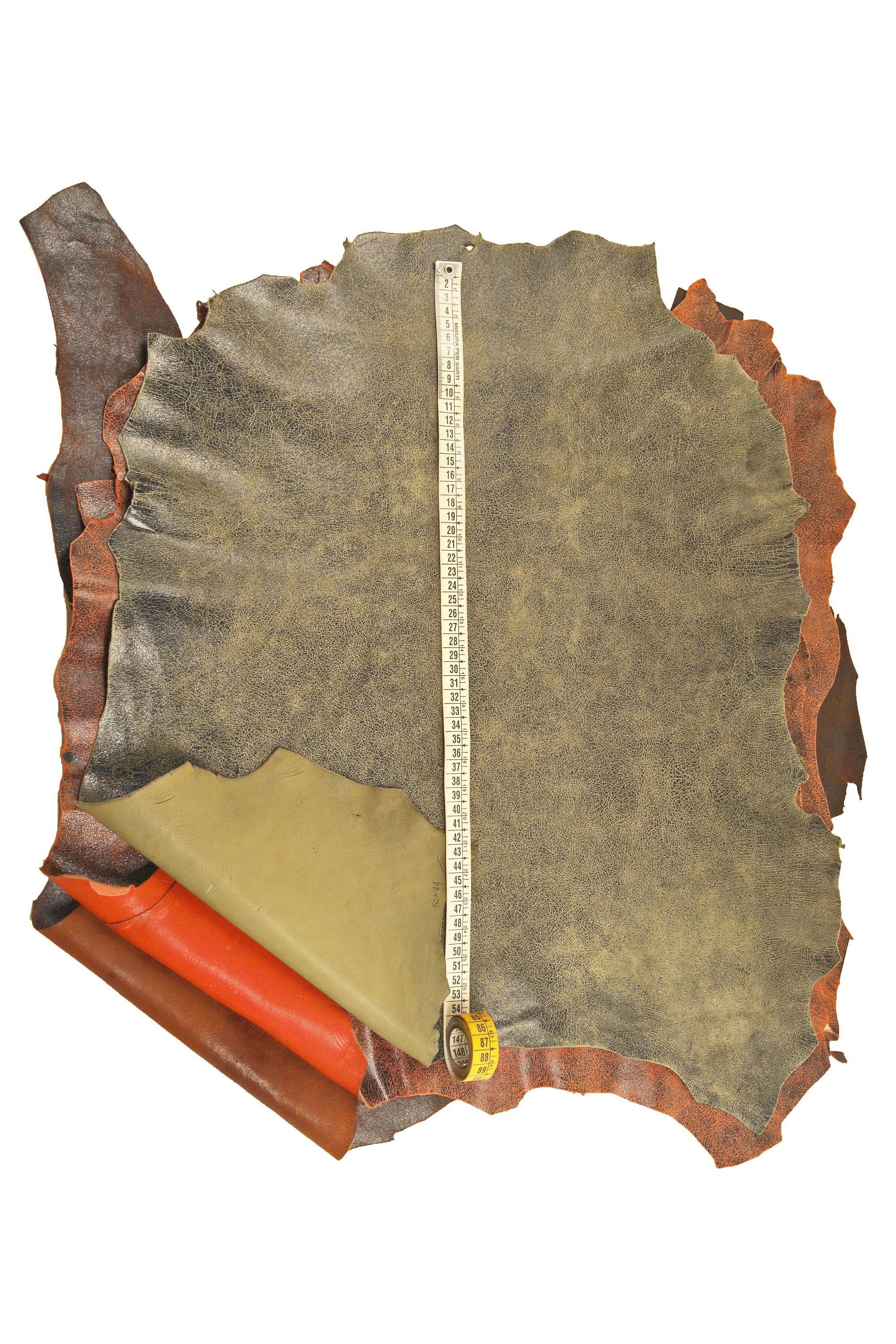 Army green, red, brown CRACKLE printed leather skin, soft textured suede goatskin, crack pattern on skin B16128-ST La Garzarara