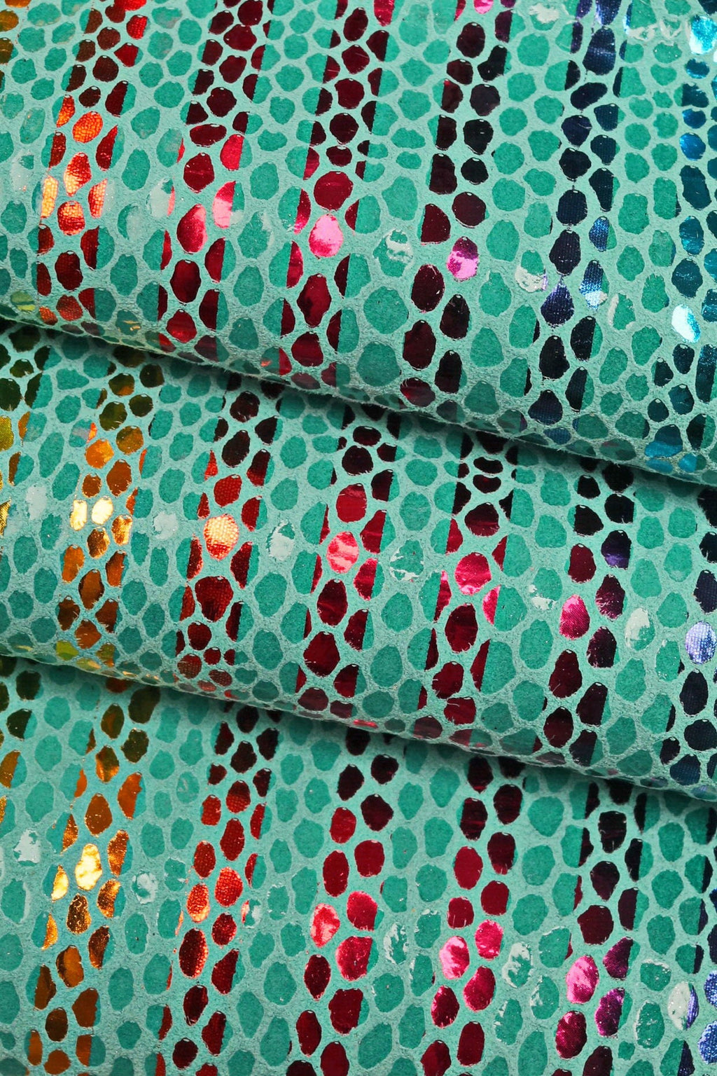 Multicolor STRIPES printed leather skin, green, yellow and orange snake texture and metallic soft suede goatskin B16169-MT(ST) La Garzarara