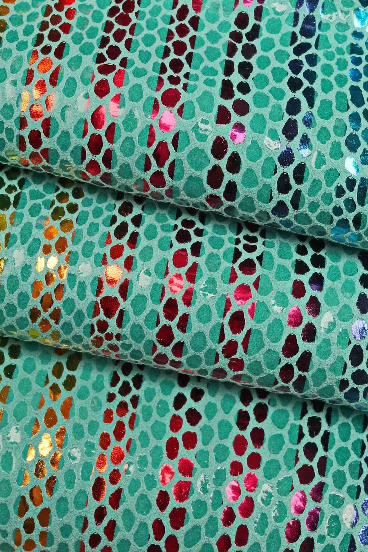 Multicolor STRIPES printed leather skin, green, yellow and orange snake texture and metallic soft suede goatskin B16169-MT(ST) La Garzarara