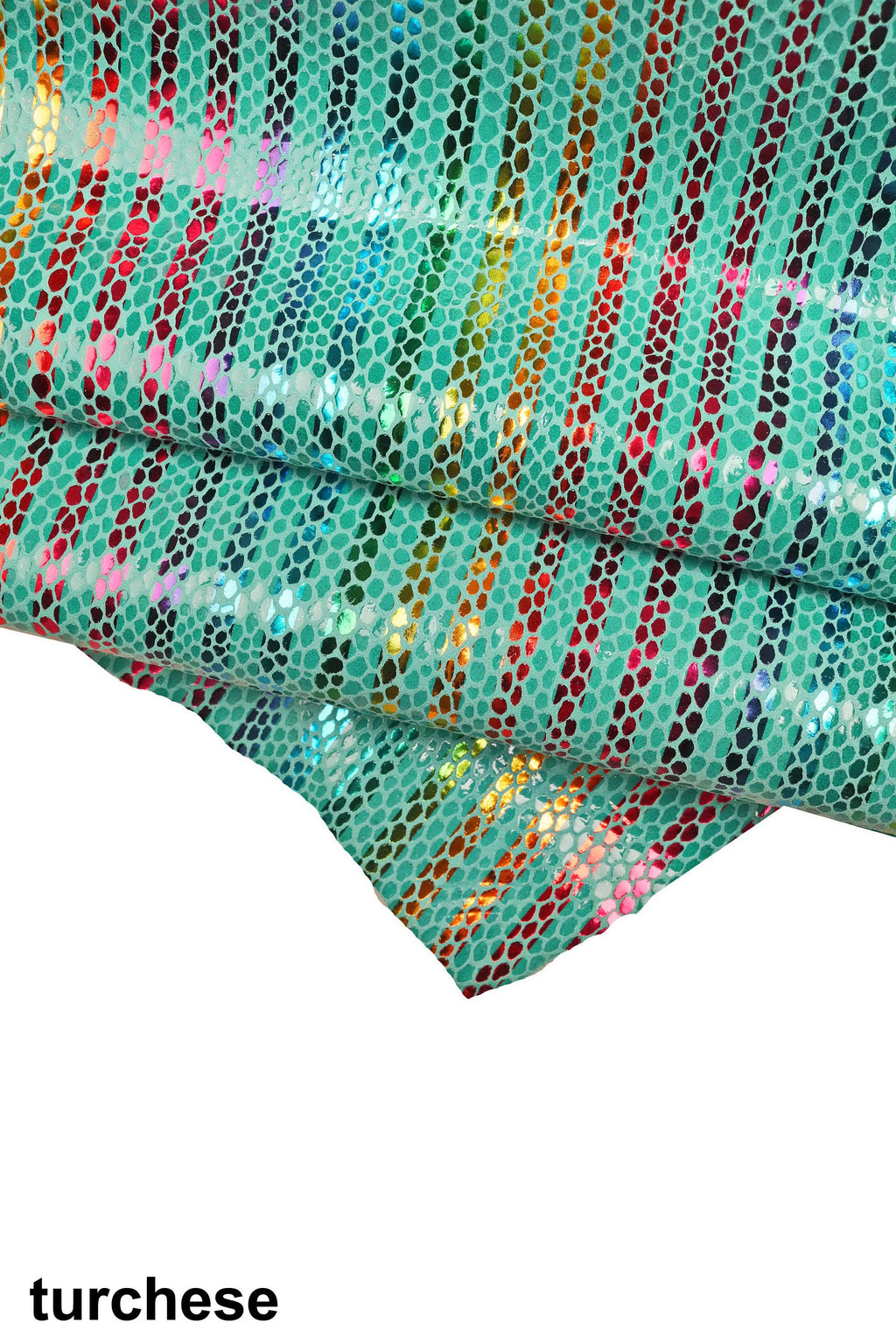 Multicolor STRIPES printed leather skin, green, yellow and orange snake texture and metallic soft suede goatskin B16169-MT(ST) La Garzarara