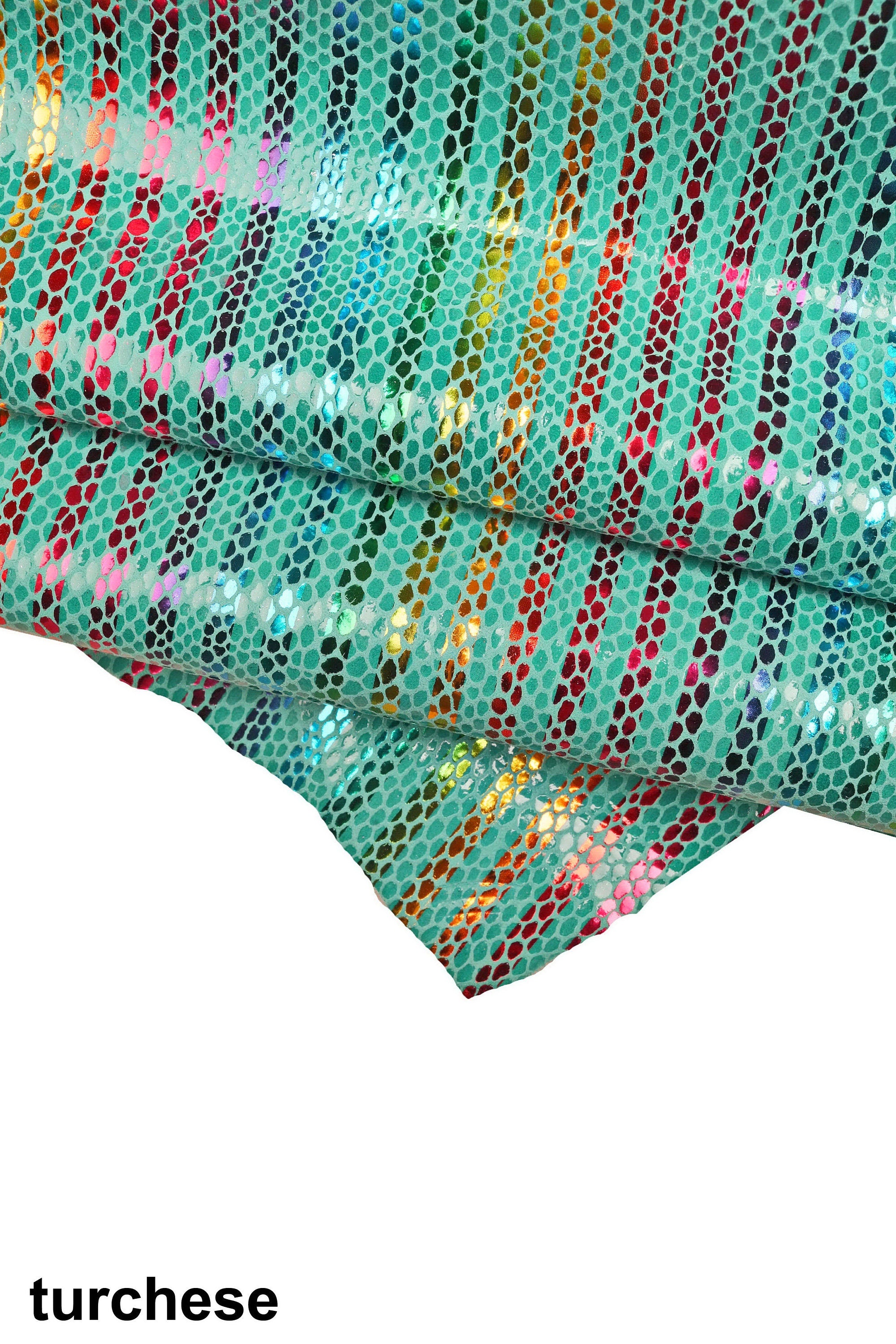Multicolor STRIPES printed leather skin, green, yellow and orange snake texture and metallic soft suede goatskin B16169-MT(ST) La Garzarara
