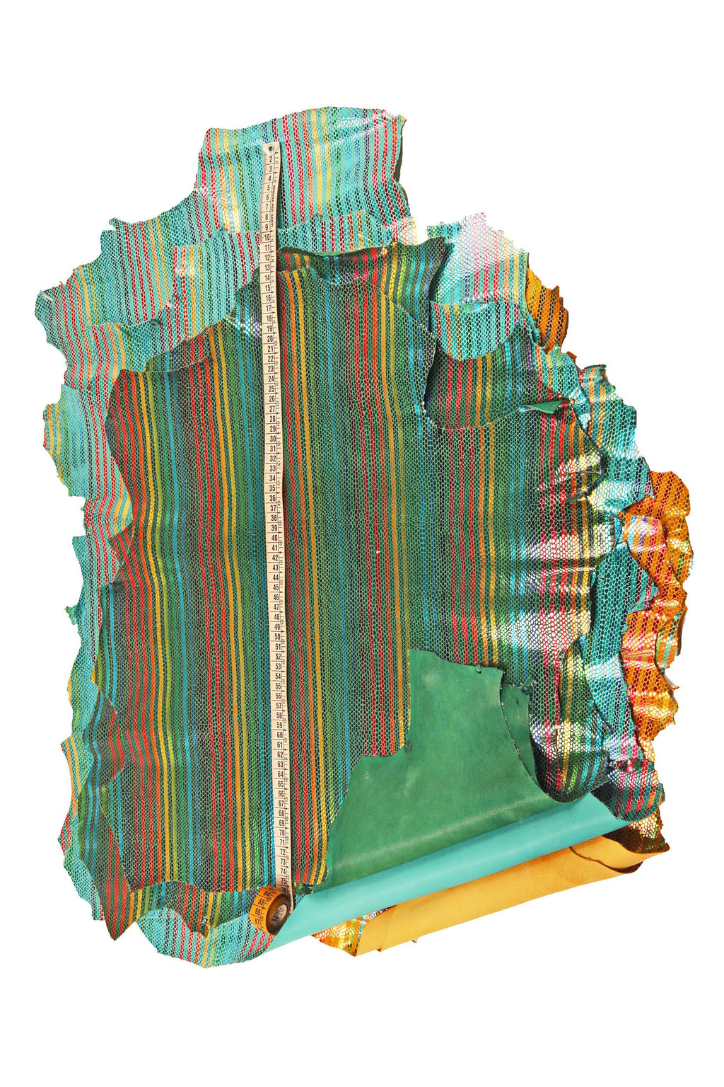 Multicolor STRIPES printed leather skin, green, yellow and orange snake texture and metallic soft suede goatskin B16169-MT(ST) La Garzarara