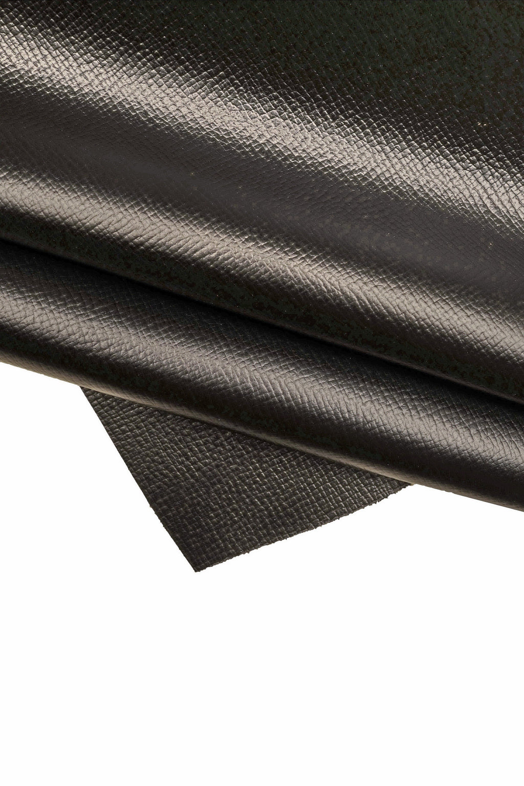 Thick Black GRAIN Leather hide, Shiny Textured cowhide, saffiano-like embossed leather skin 1.5-1.7 mm B16110-TB La Garzarara