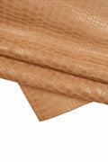 Light brown CROCODILE printed LEATHER hide, glossy calfskin, croc embossed cowhide, medium softness B16142-ST La Garzarara