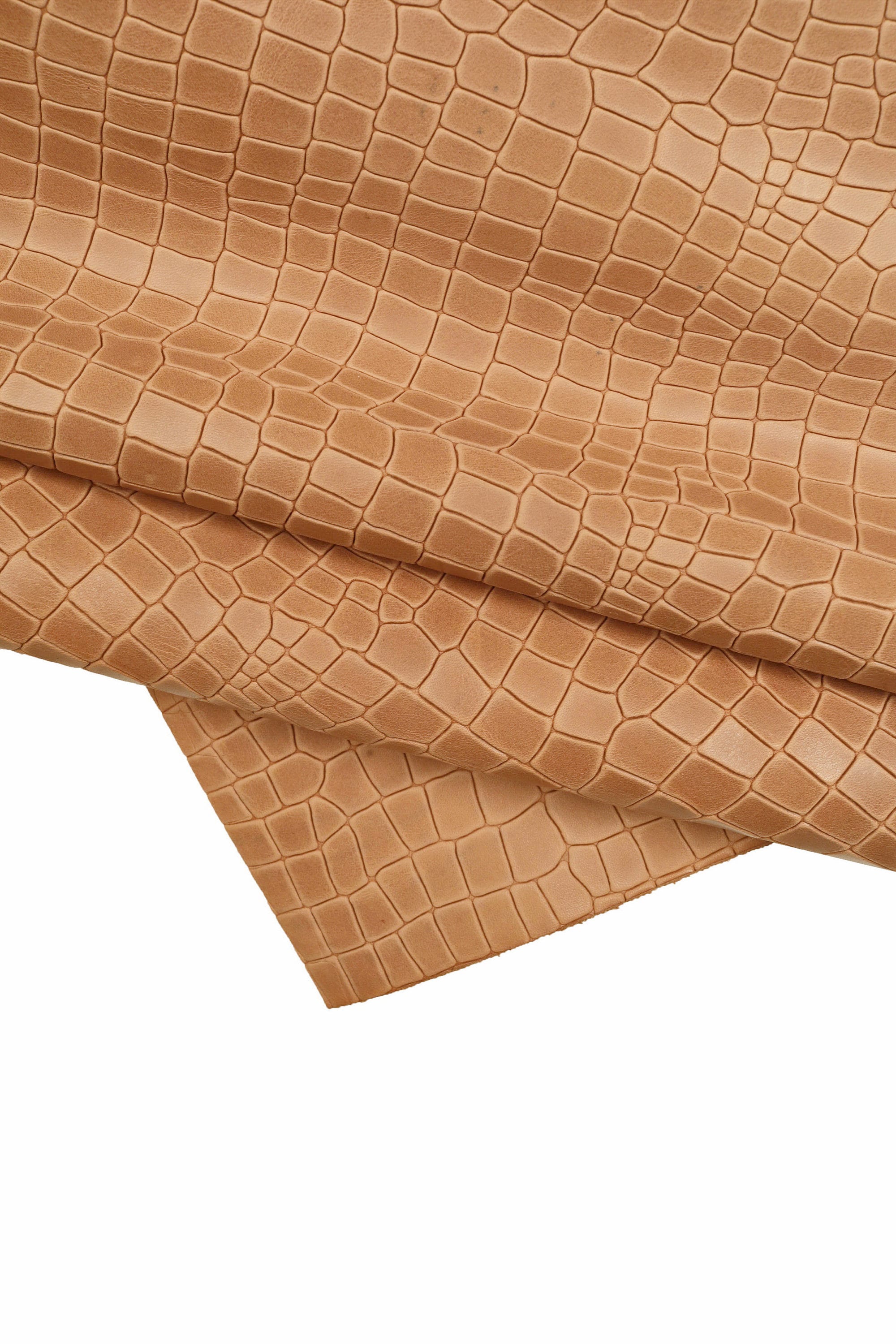 Light brown CROCODILE printed LEATHER hide, glossy calfskin, croc embossed cowhide, medium softness B16142-ST La Garzarara
