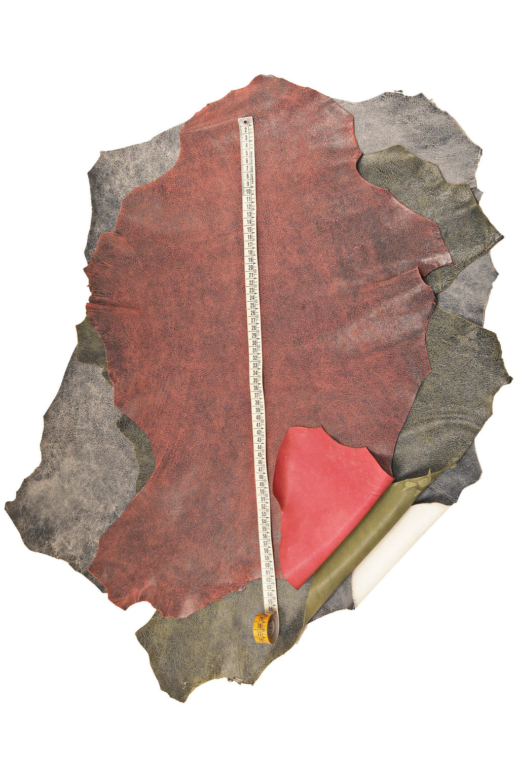Distressed Suede Leather skins – Antique Soft Goat in Gray, Green & Red, Vintage crackled hides B16124-ST La Garzarara