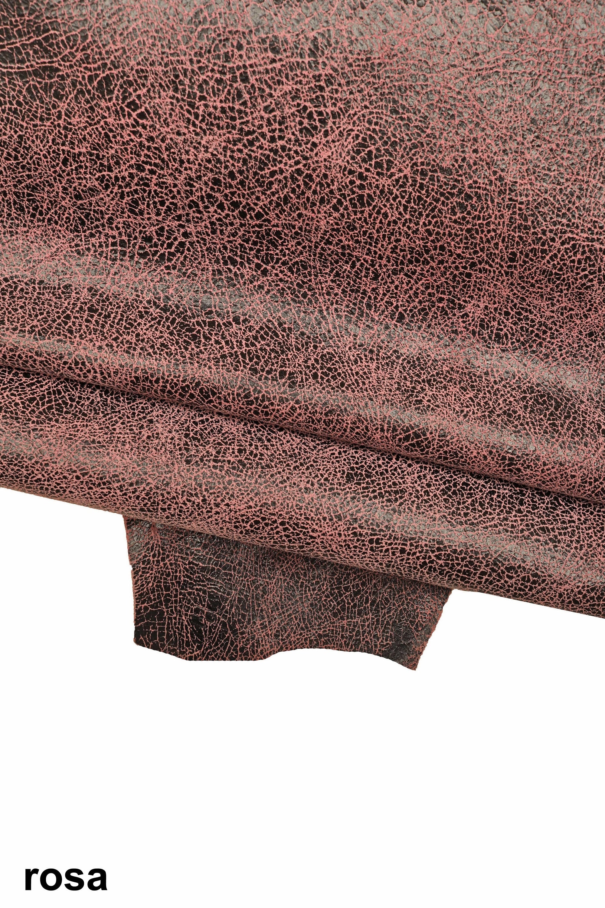 CRACKLE printed LEATHER, brown, grey, pink soft textured suede goatskin, crack pattern on skin B16123-ST La Garzarara