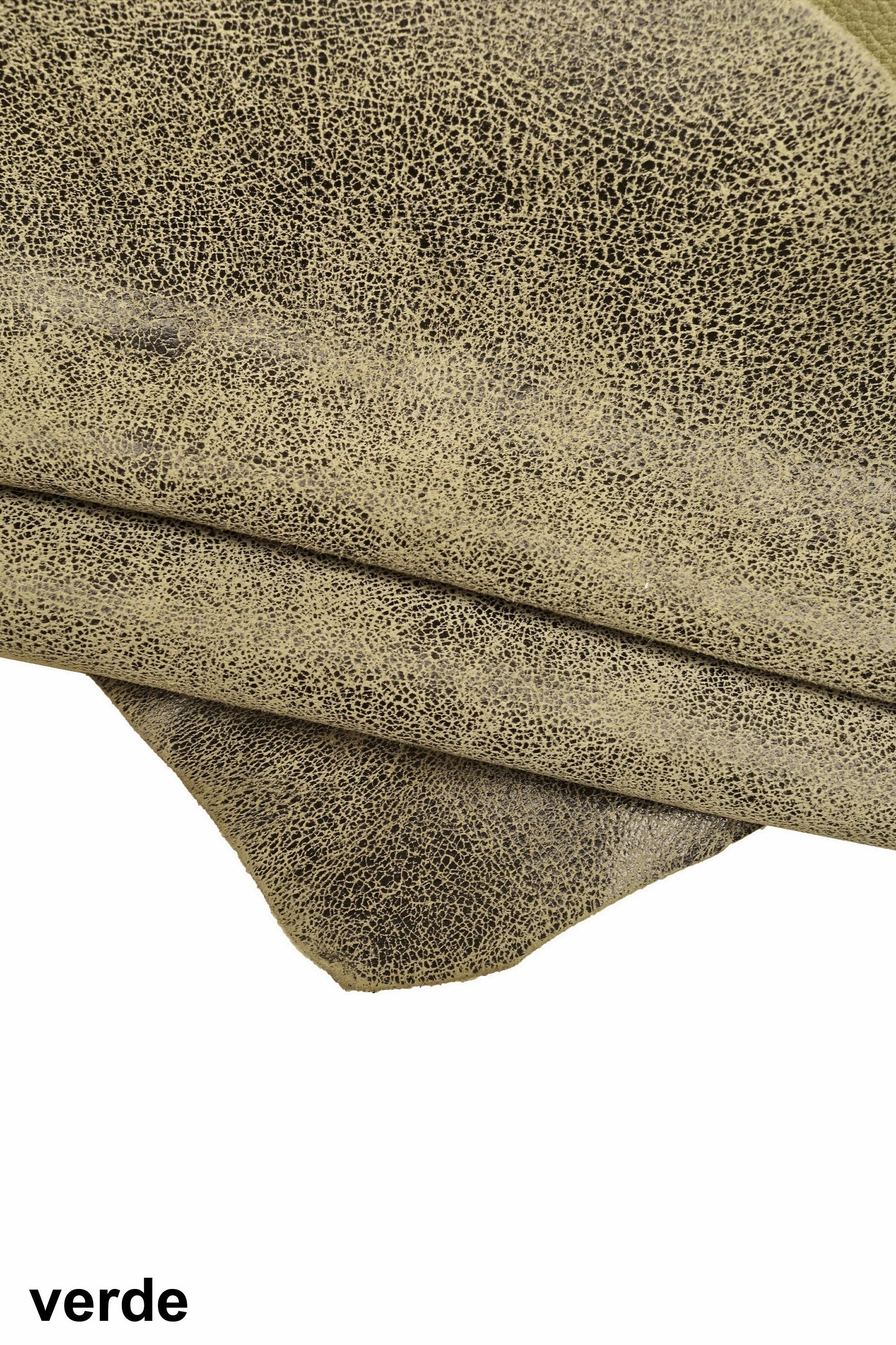 CRACKLE printed leather skin, greyish green, purple, grey soft textured suede goatskin, crack pattern on skin B16125-ST La Garzarara