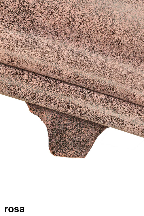 Antiqued leather hide distressed look, vintage effect crackled leather skin, rustic suede leather for bags belts B16126-ST La Garzarara