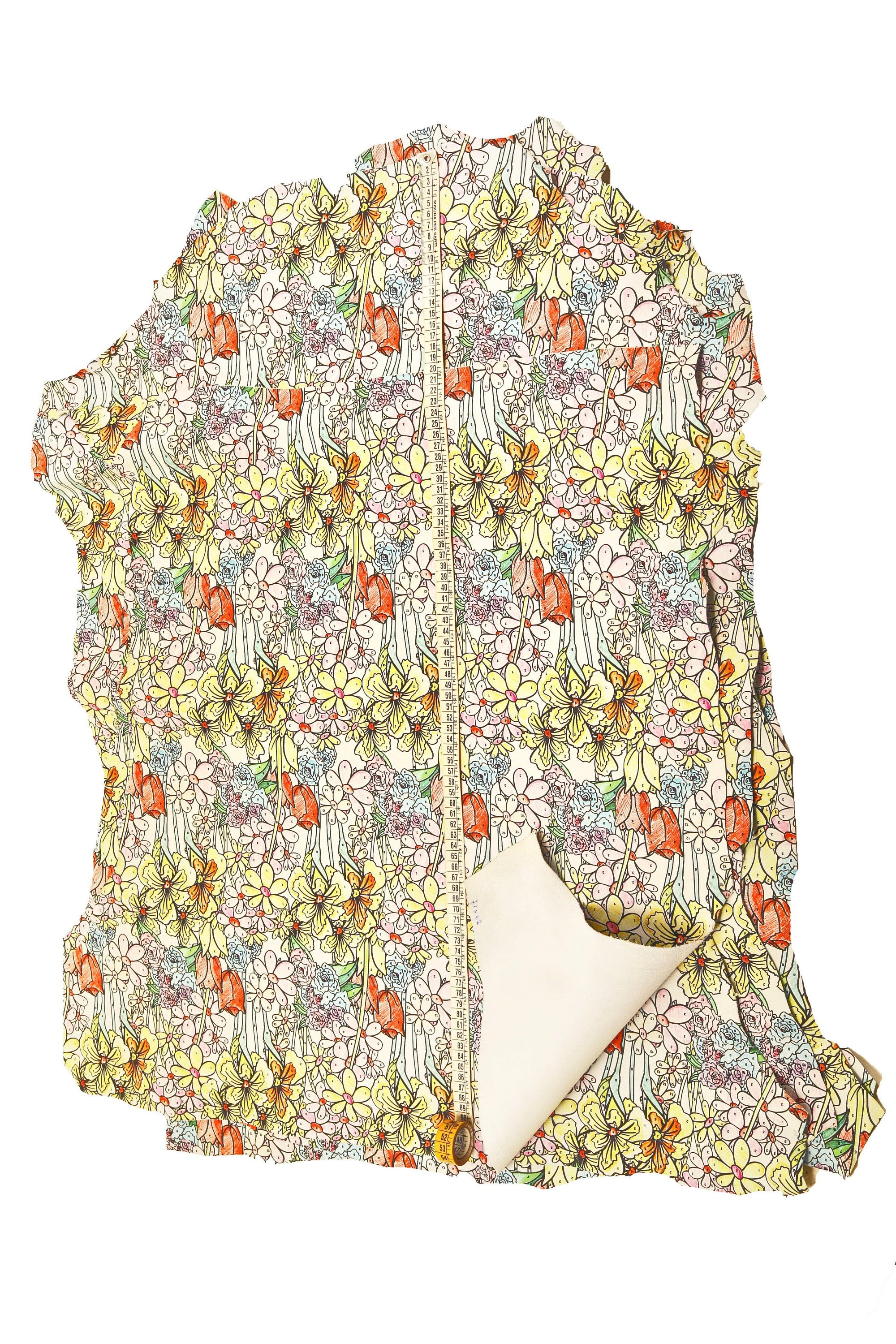 MULTICOLOR FLORAL printed leather skin, colorful flower print on lambskin, soft textured sheepskin b16241-st