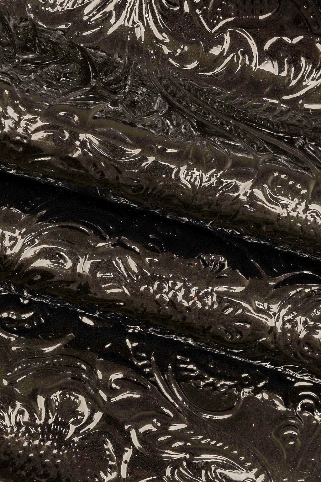 FLORAL embossed PATENT leather hide, green blue black glossy cowhide, relief flower print on calfskin B16262-ST La Garzarara