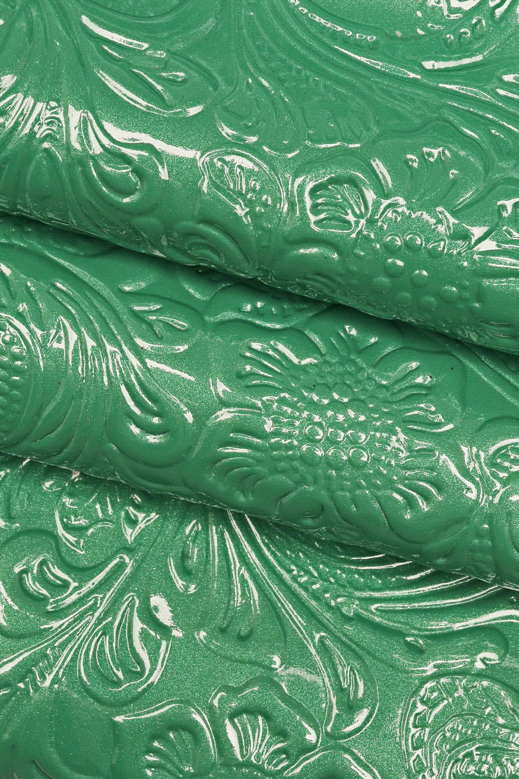 FLORAL embossed PATENT leather hide, green blue black glossy cowhide, relief flower print on calfskin B16262-ST La Garzarara