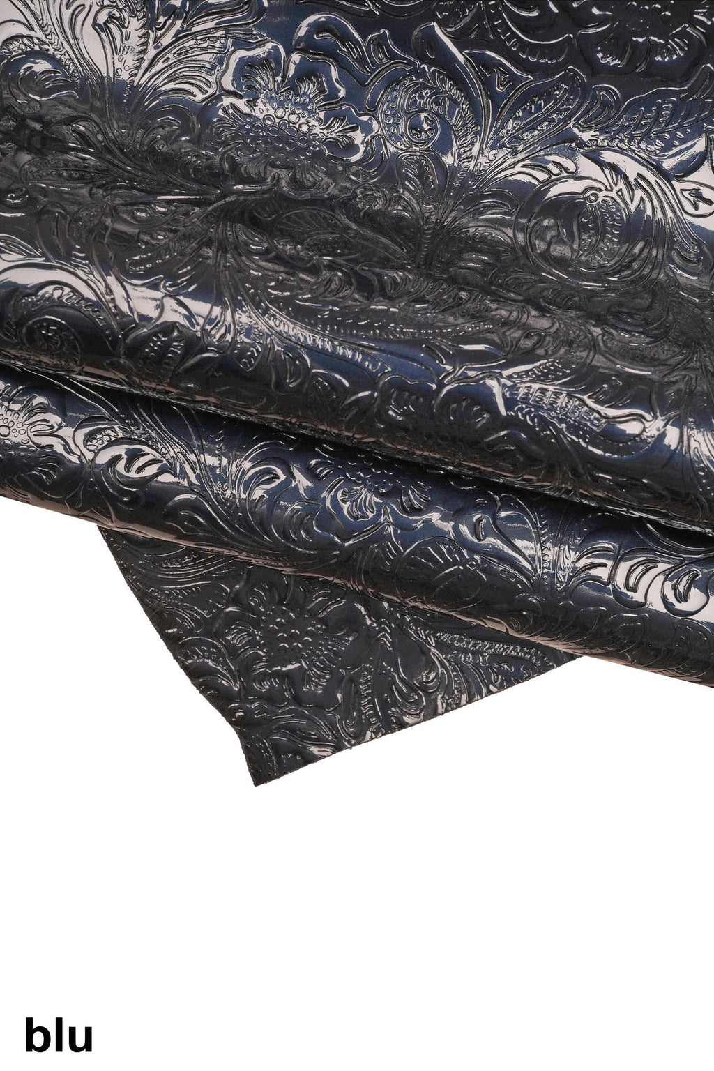 FLORAL embossed PATENT leather hide, green blue black glossy cowhide, relief flower print on calfskin B16262-ST La Garzarara
