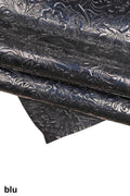 FLORAL embossed PATENT leather hide, green blue black glossy cowhide, relief flower print on calfskin B16262-ST La Garzarara