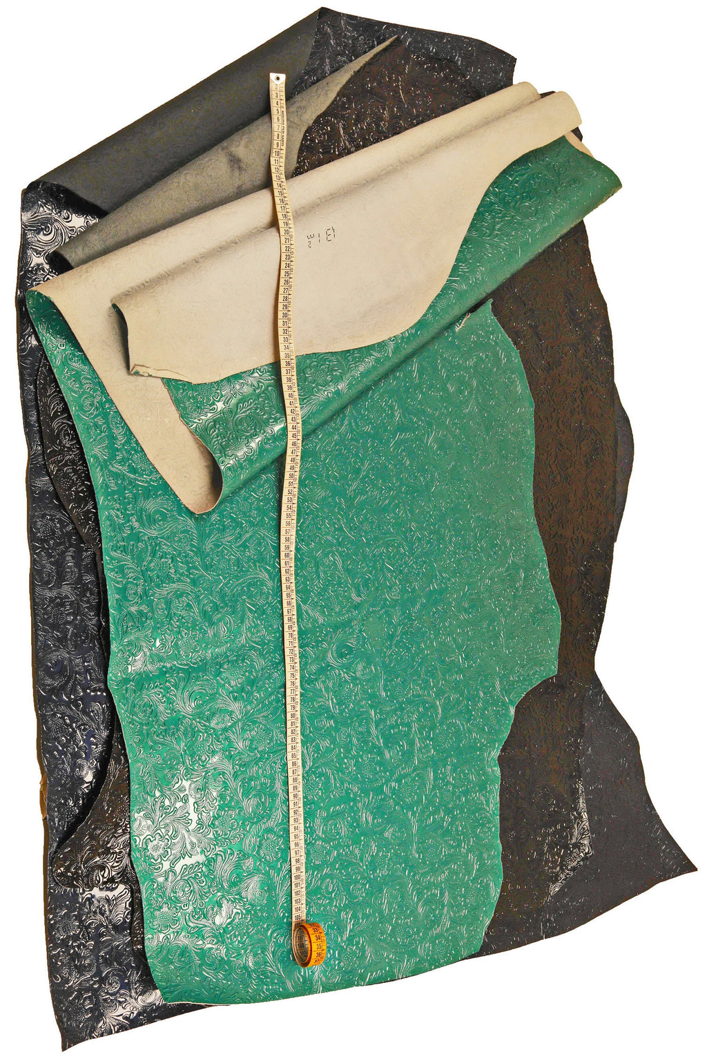 FLORAL embossed PATENT leather hide, green blue black glossy cowhide, relief flower print on calfskin B16262-ST La Garzarara
