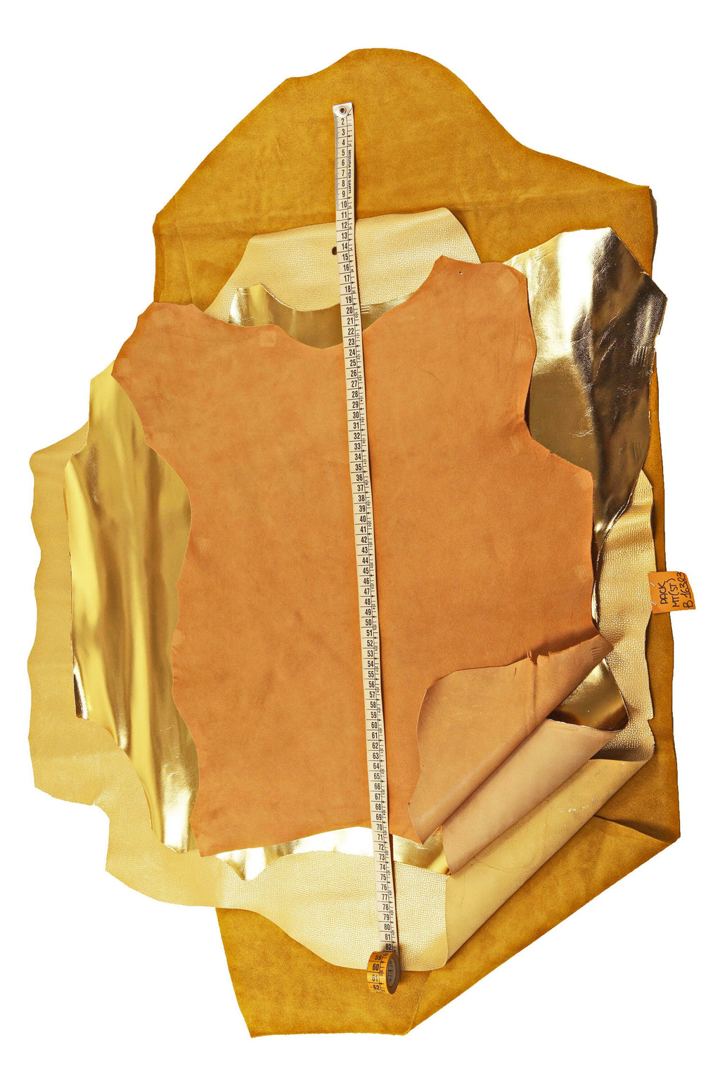Gold metallic leather hides, set of mirror finish, golden suede leather skins . Lot of 4 skins B16383-MT(ST) La Garzarara