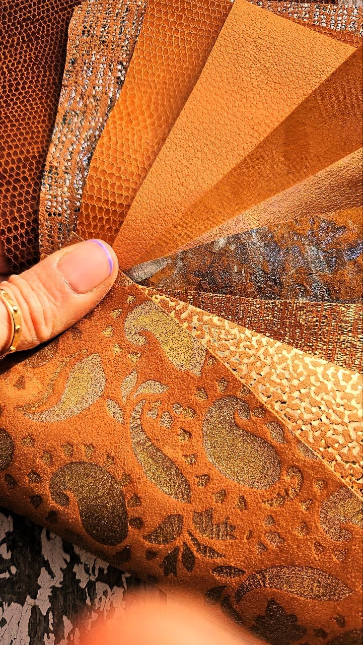 Warm Tone Leather Scraps, Orange Rust and Terracotta Leather Offcuts, Small Craft Leather Pieces RT202 La Garzarara