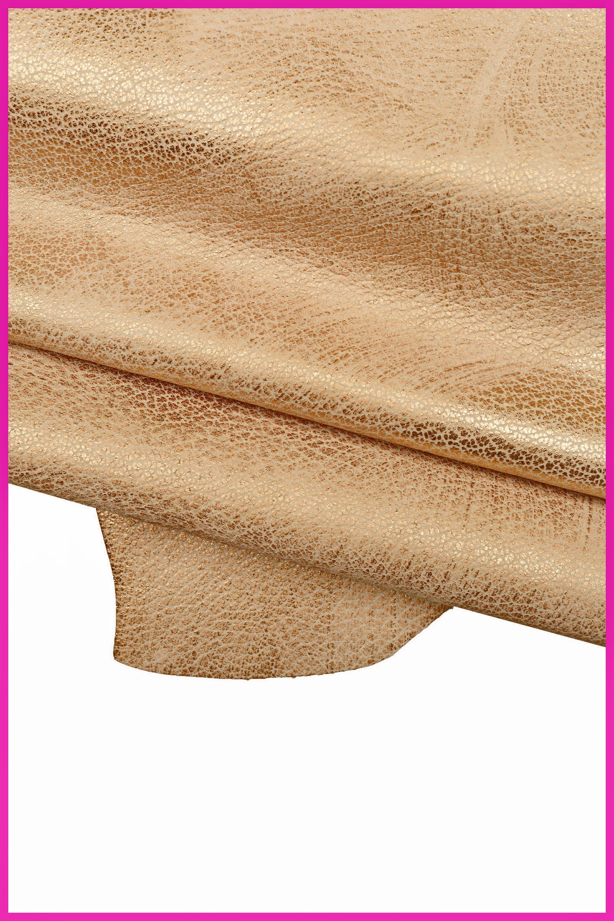 Champagne Metallic Leather Hide, Rose Gold Crackled Leather Skin, Foil copper Leather for Bags and Accessories B16291-MT(ST) La Garzarara