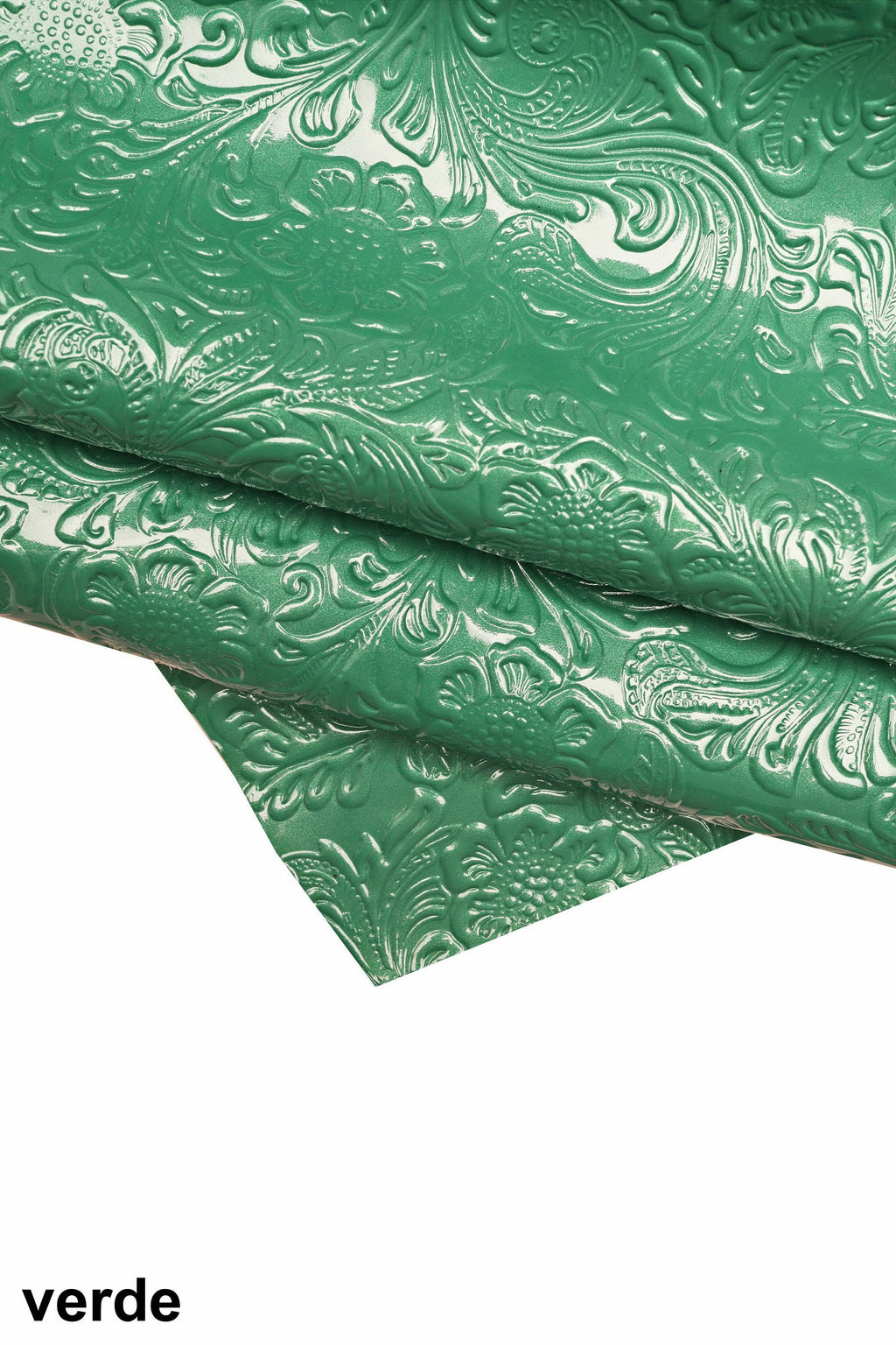 FLORAL embossed PATENT leather hide, green blue black glossy cowhide, relief flower print on calfskin B16262-ST La Garzarara